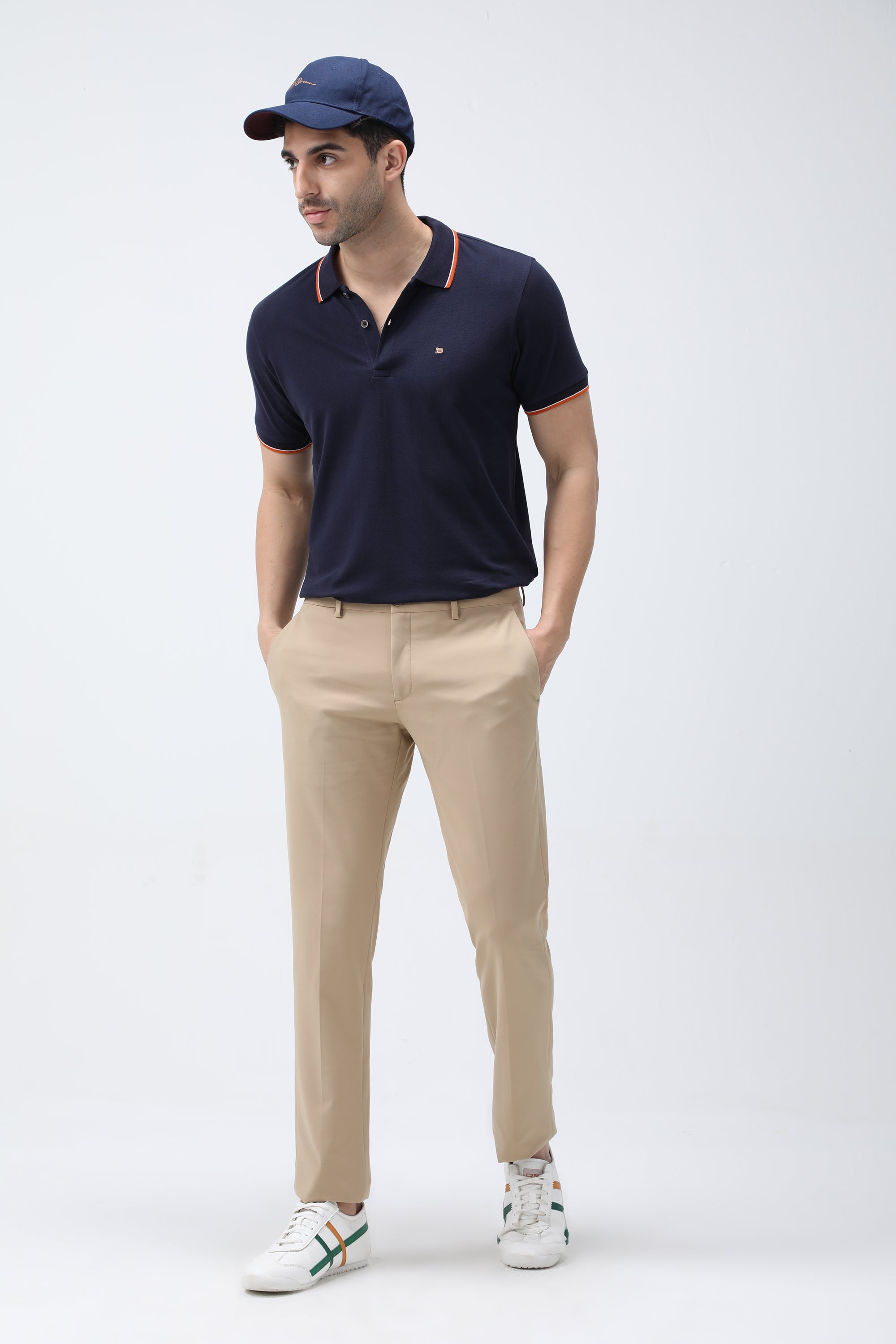 Bare Brown Stretch Slim Fit Cotton Chinos - Khaki