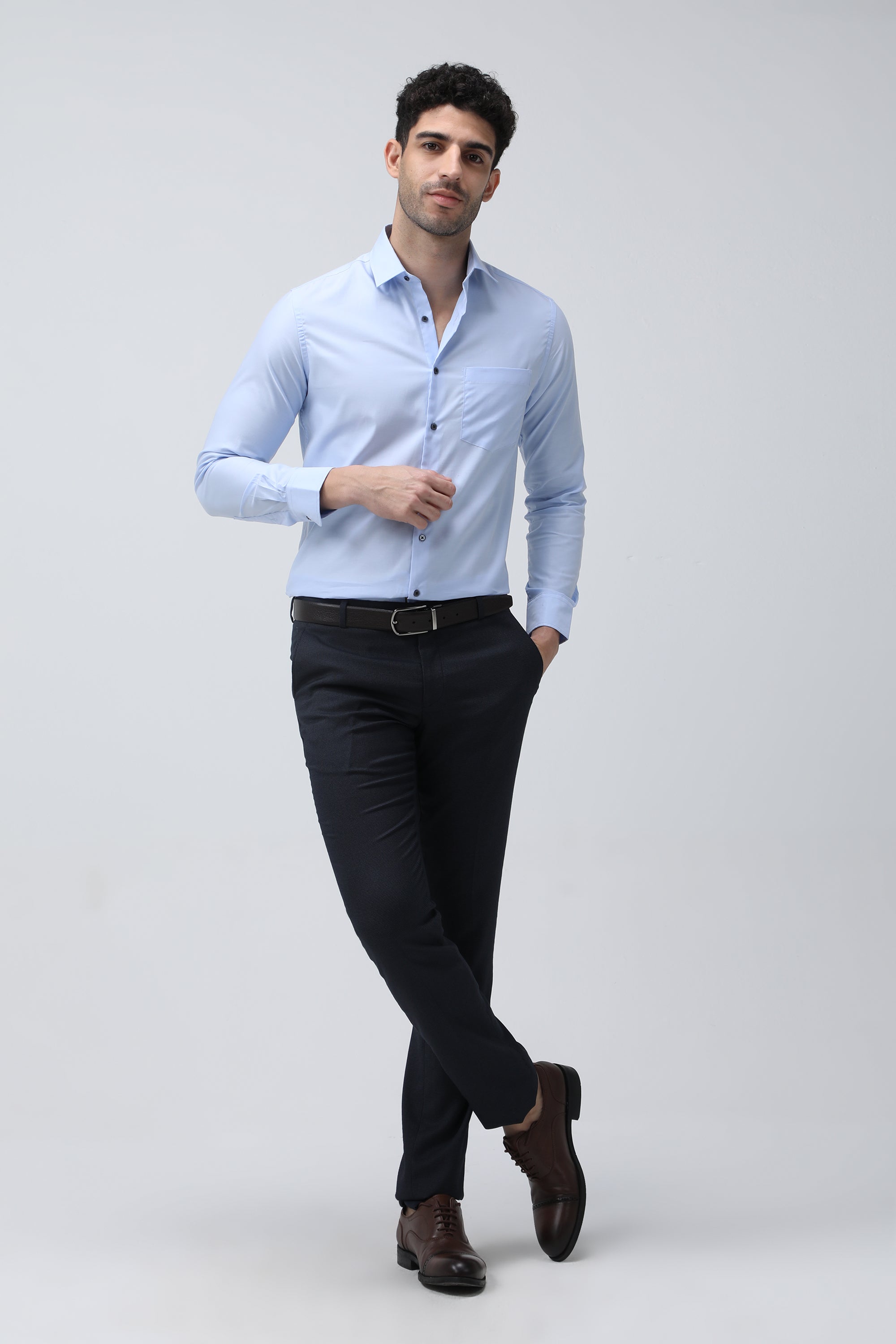 T the brand Superfine Cotton Slim Fit Full Sleeved Shirt - Light blue