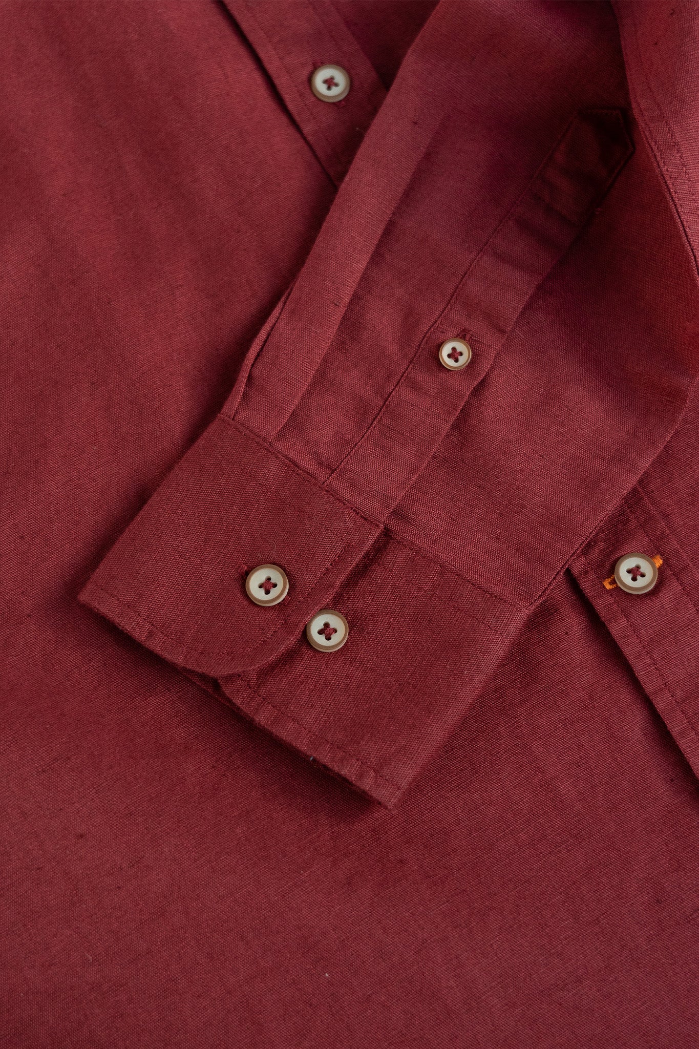 Bare Brown Mandarin Collar Cotton Linen Shirt, Slim Fit with Full Sleeves - Maroon