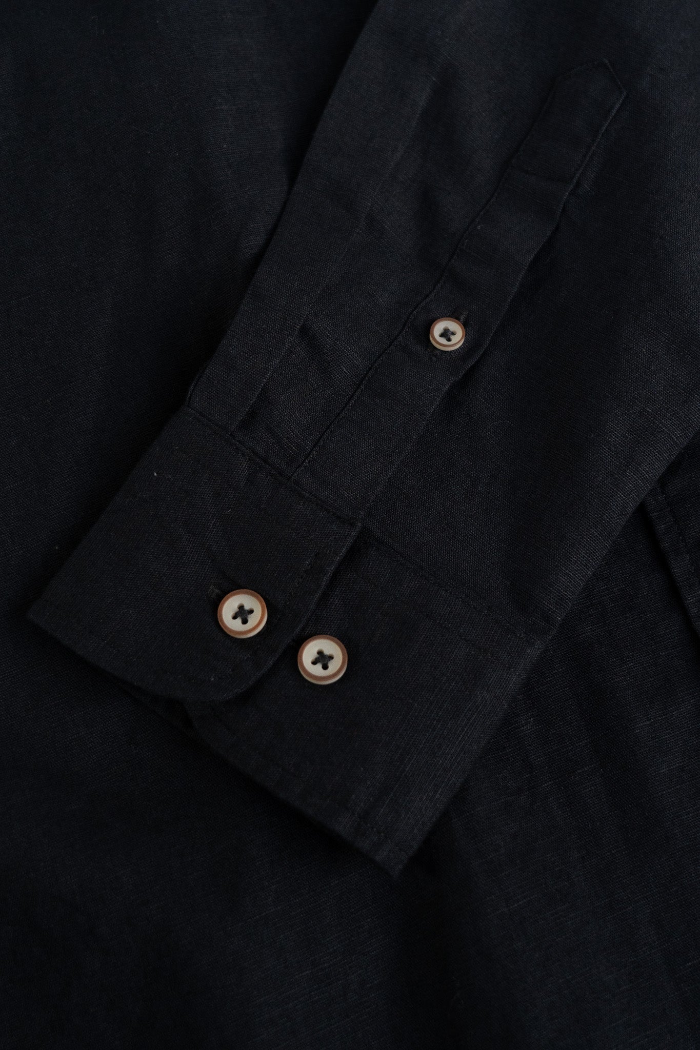 Bare Brown Mandarin Collar Cotton Linen Shirt, Slim Fit with Full Sleeves - Black