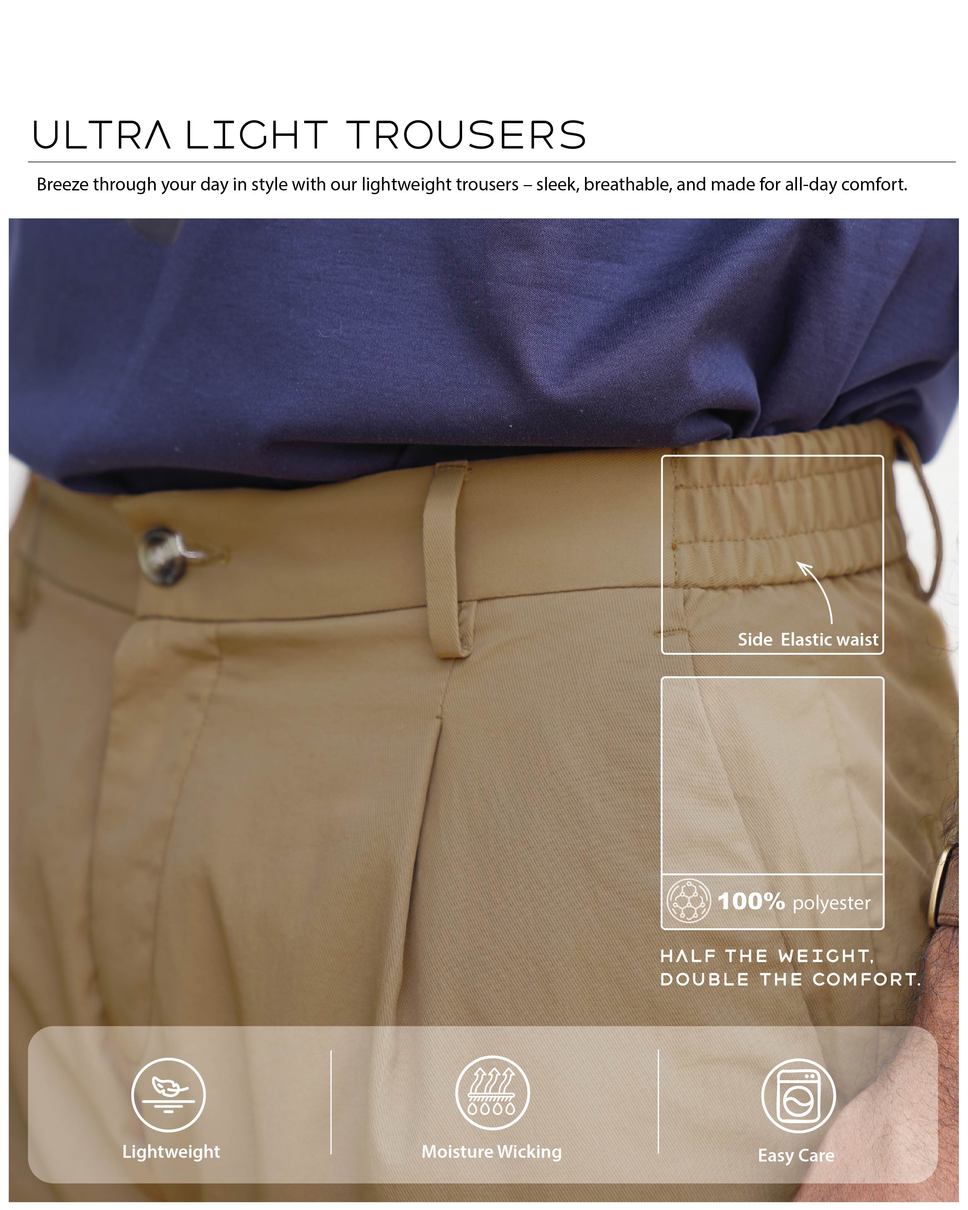 Bare Brown Chinos Ultra light Trouser with Elastic on Waistband - Khaki