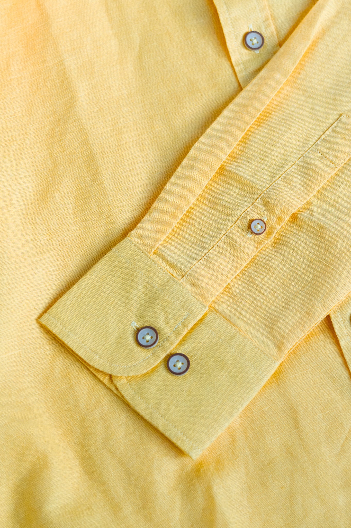 Bare Brown Mandarin Collar Cotton Linen Shirt, Slim Fit with Full Sleeves - Yellow