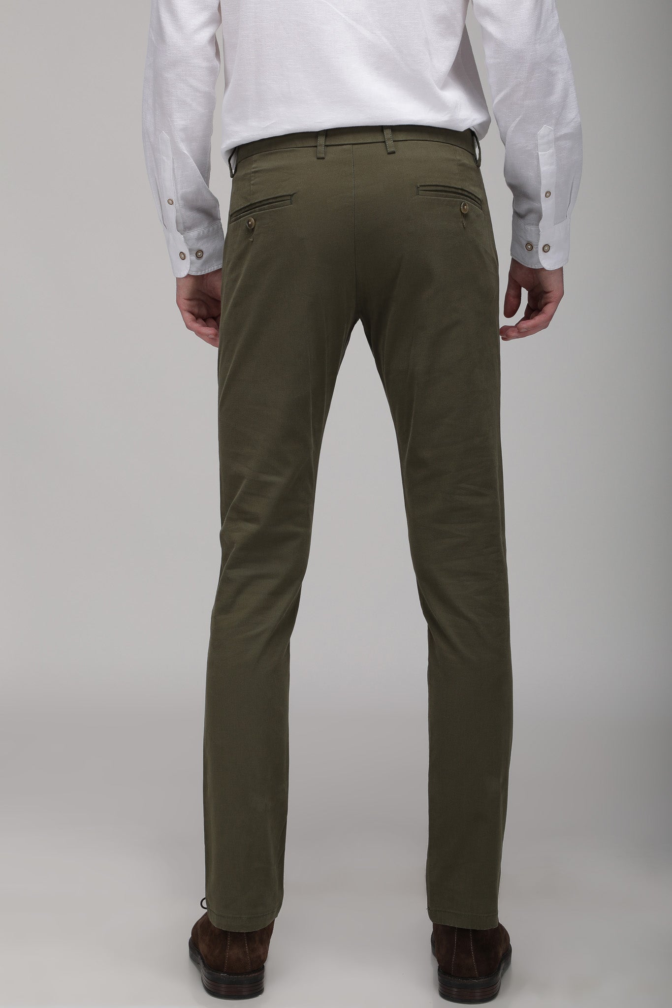 Bare Brown Stretch Slim Fit Cotton Chinos - Olive Green