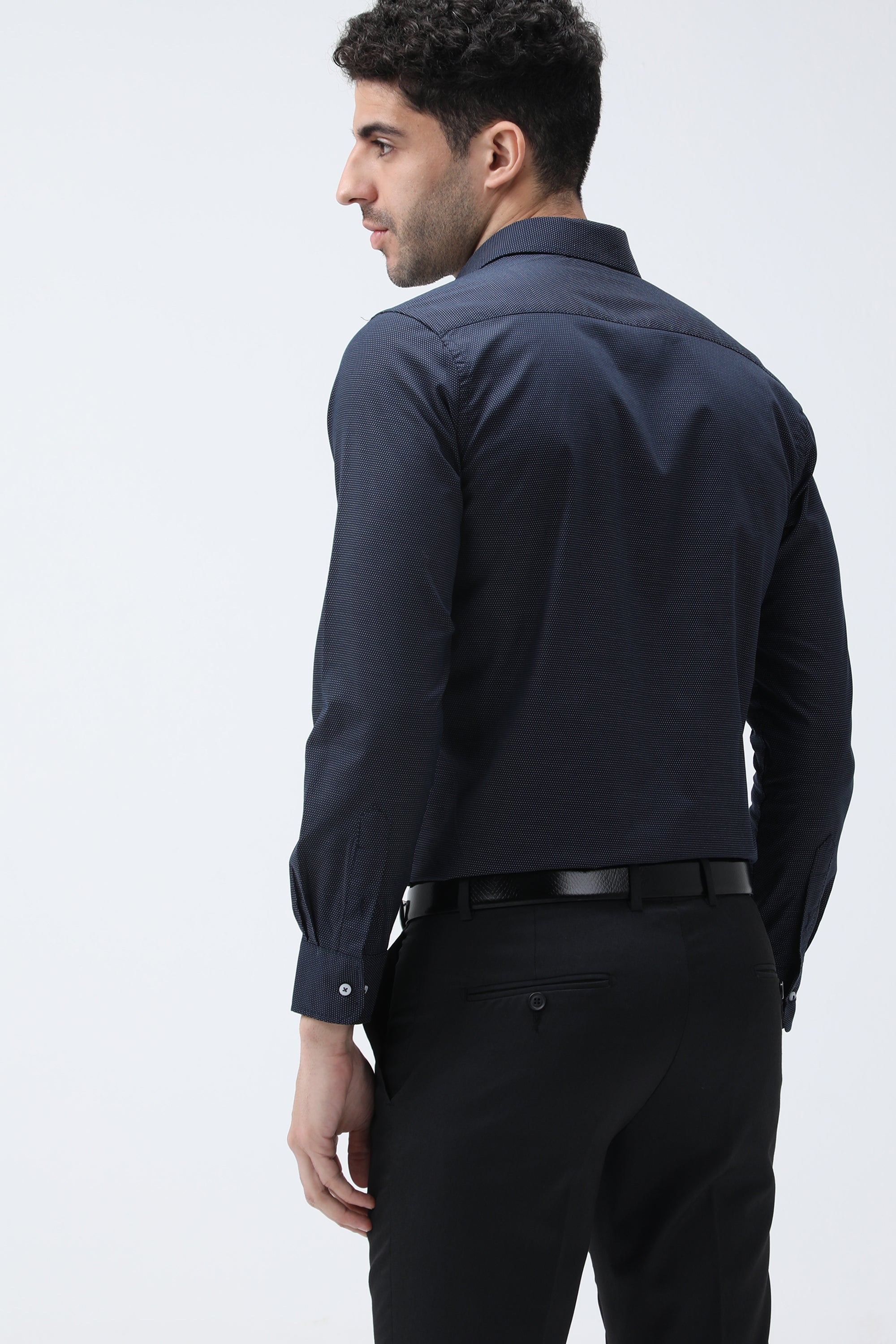 T the brand Dobby Slim Fit Full Sleeved Shirt - Navy