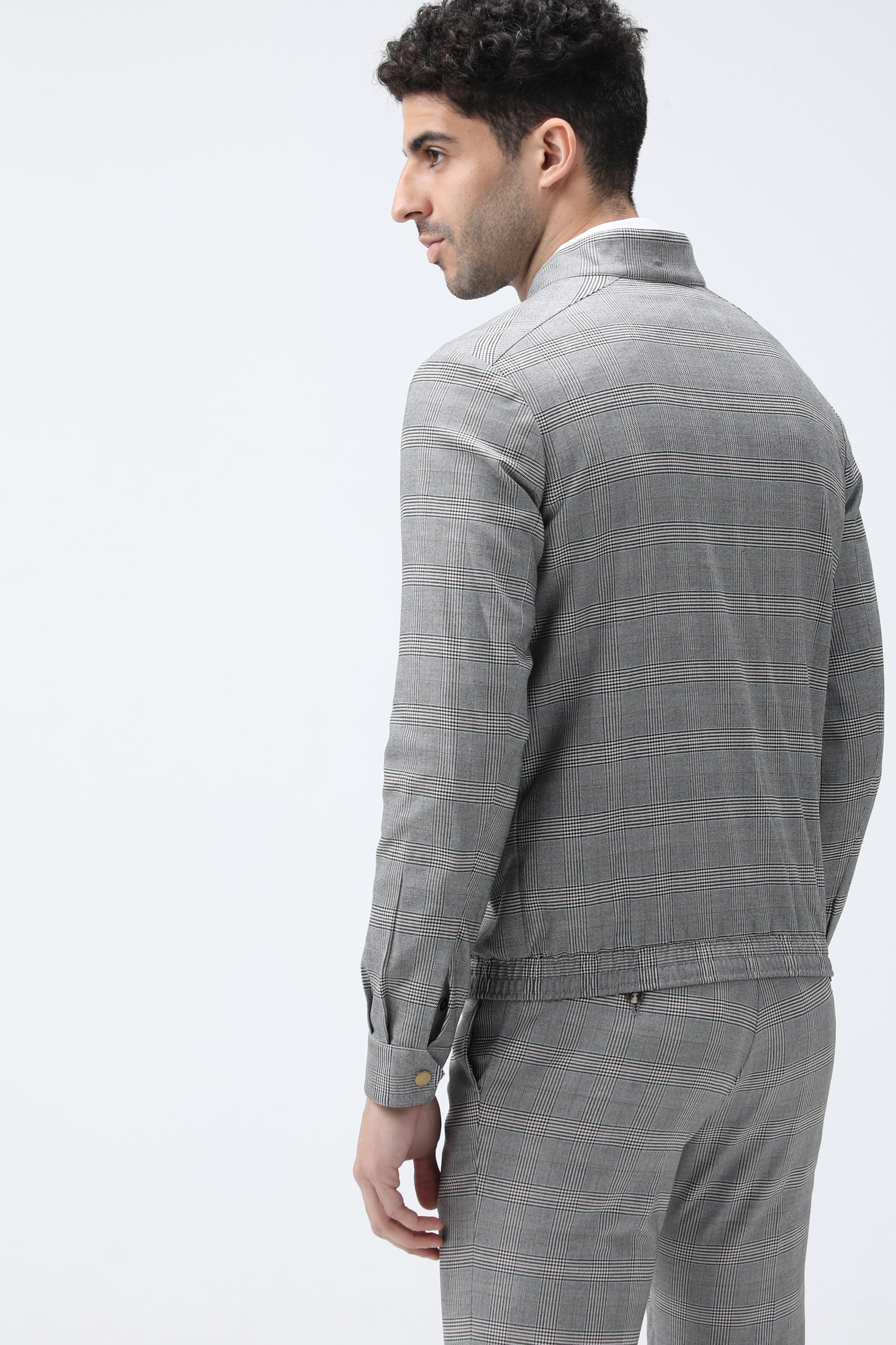 Bare Brown Checkered Bomber Jacket - Grey