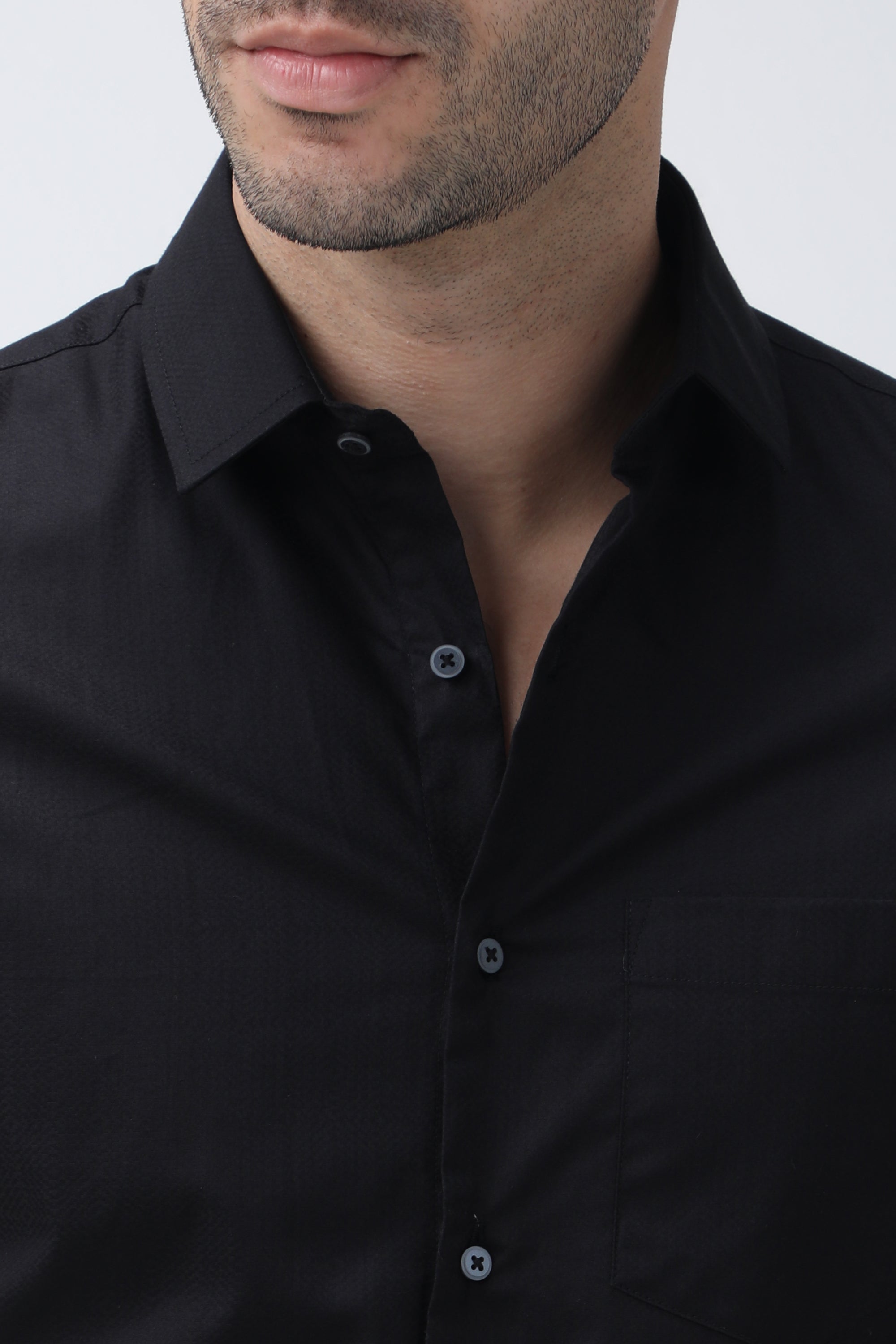 T the brand Jacquard Slim Fit Full Sleeved Cotton Shirt - Black