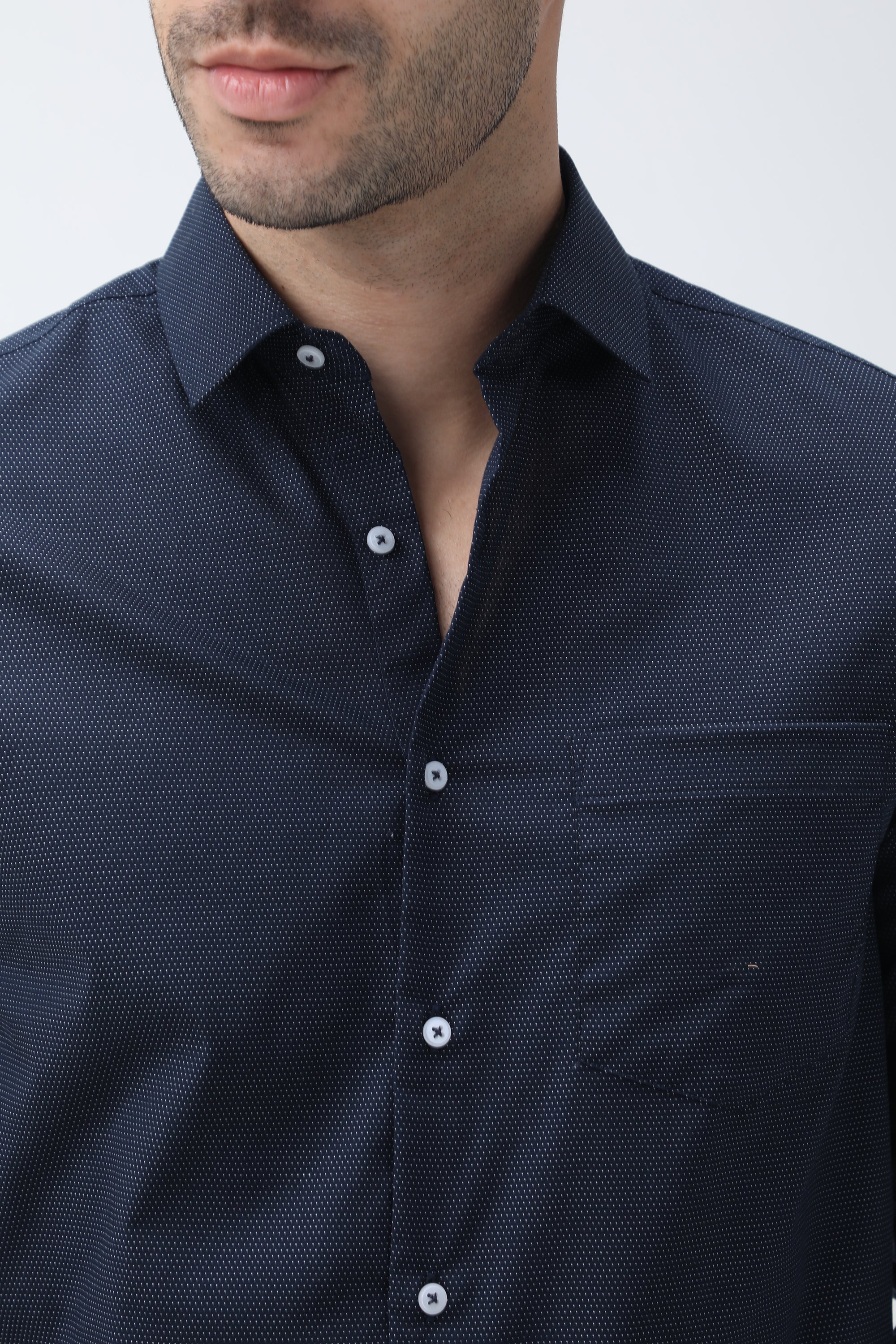 T the brand Dobby Slim Fit Full Sleeved Shirt - Navy