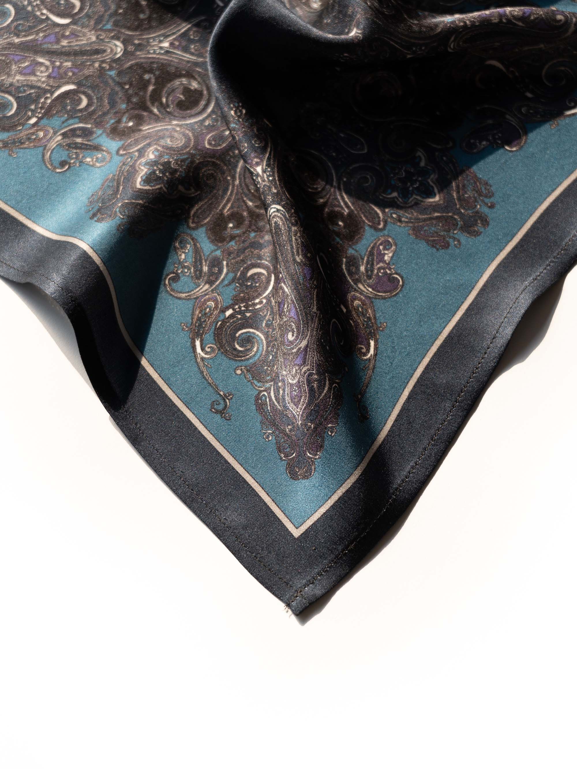 Printed Pocket Square Cloth Silk Handkerchief - Navy and Light Blue