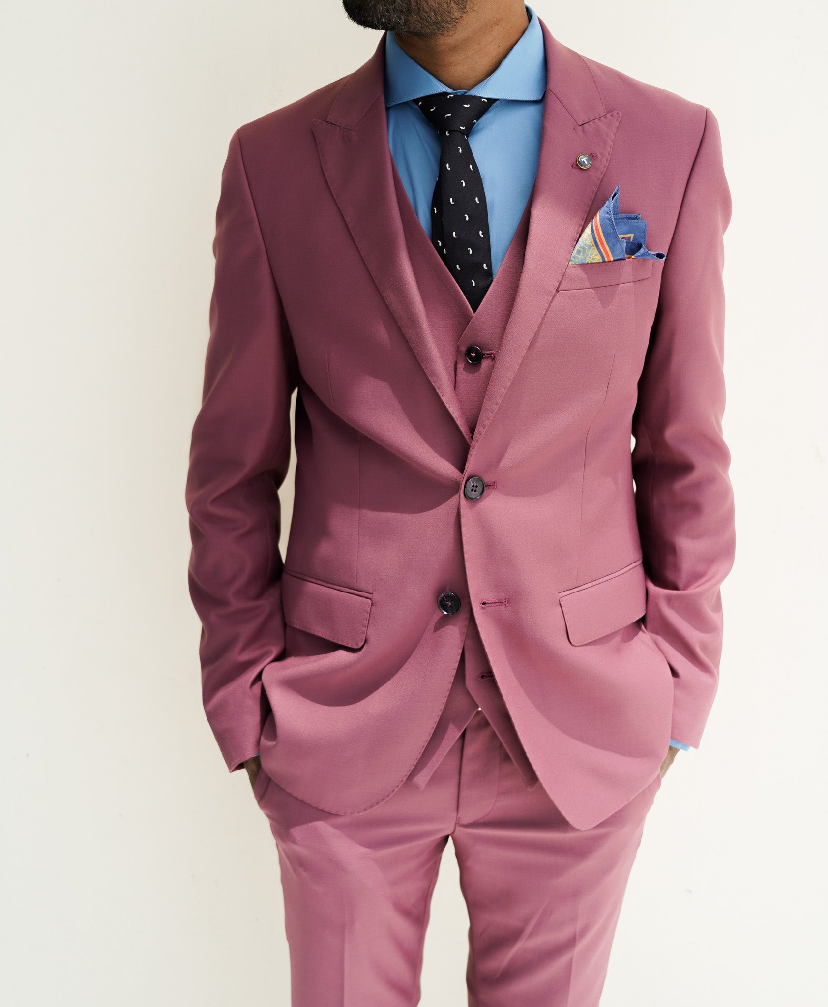 T the Brand Pink 3 piece Peaked Lapel Suit