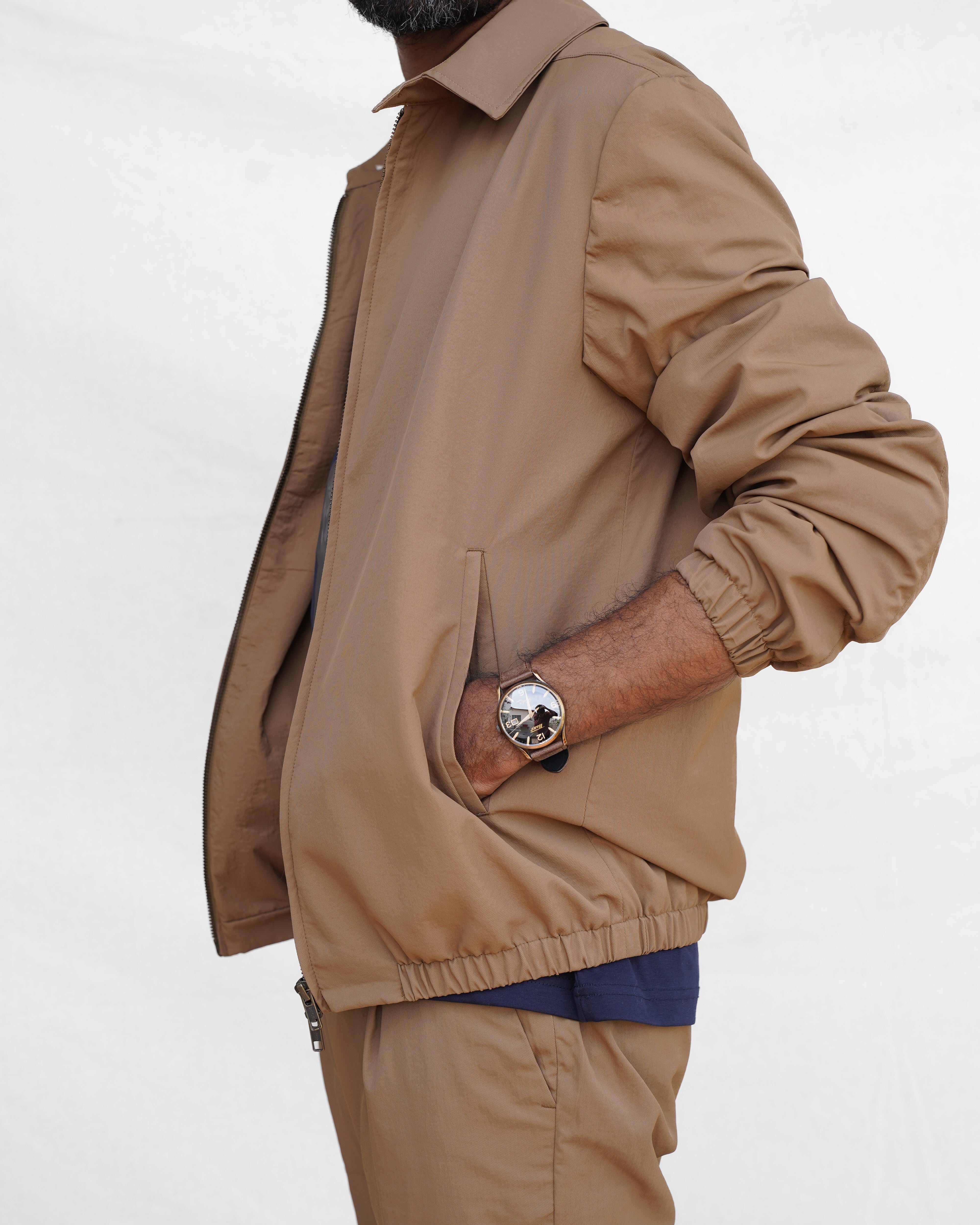 Bare Brown Bomber Jacket with 2 way Zipper - Khaki