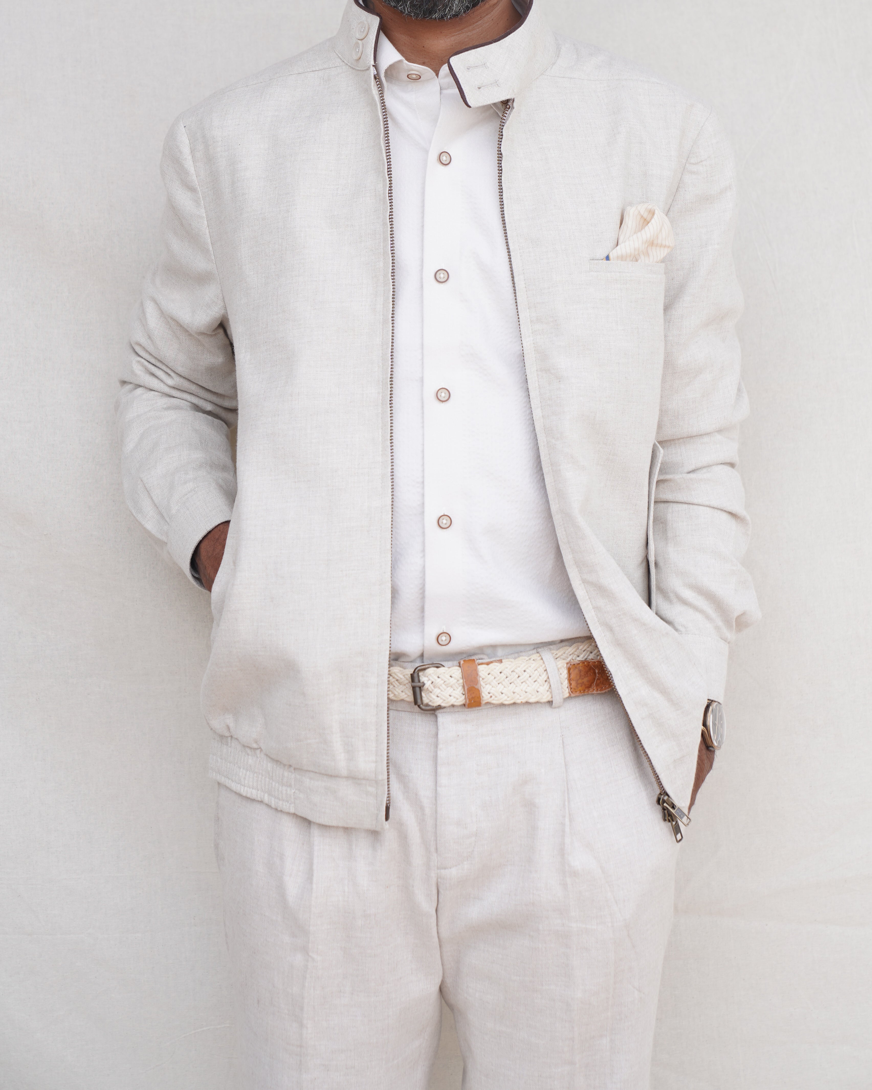 Bare Brown Slim Fit Jacket with Suede Detailing- Beige