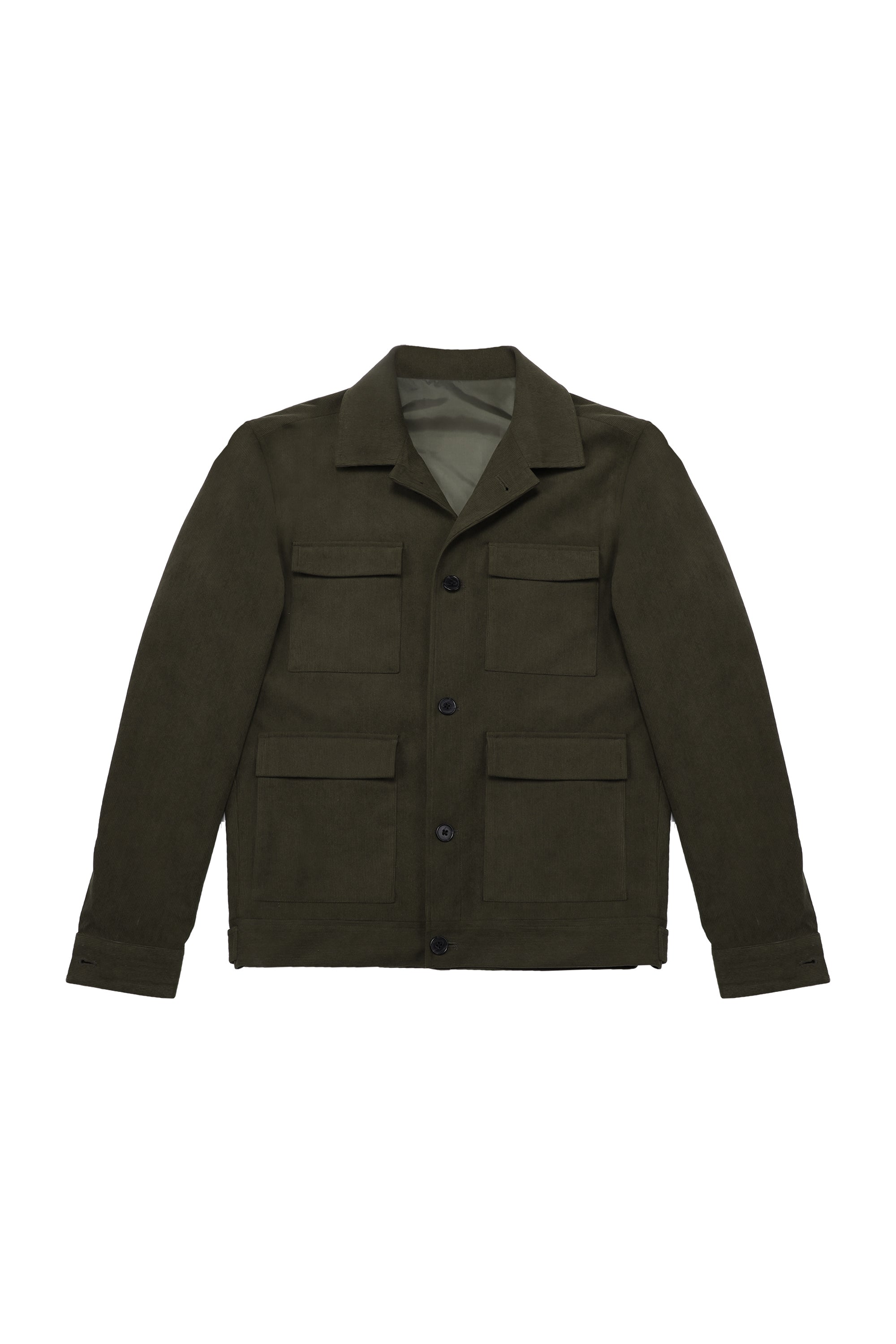 Bare Brown Corduroy Overshirt with Pockets - Olive green