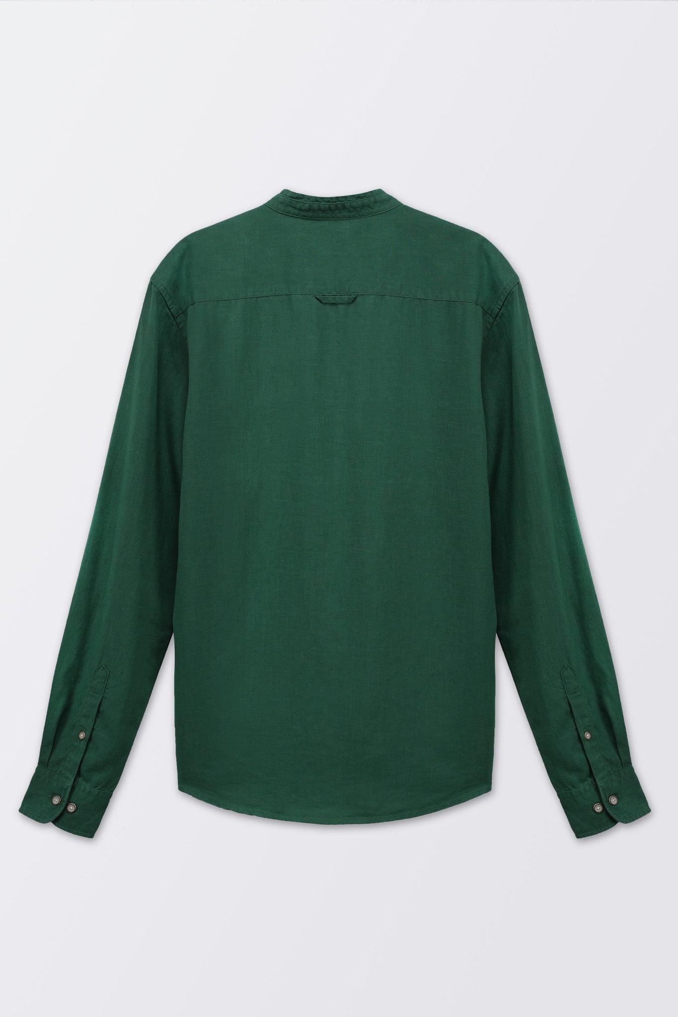 Bare Brown Mandarin Collar Cotton Linen Shirt, Slim Fit with Full Sleeves - Green