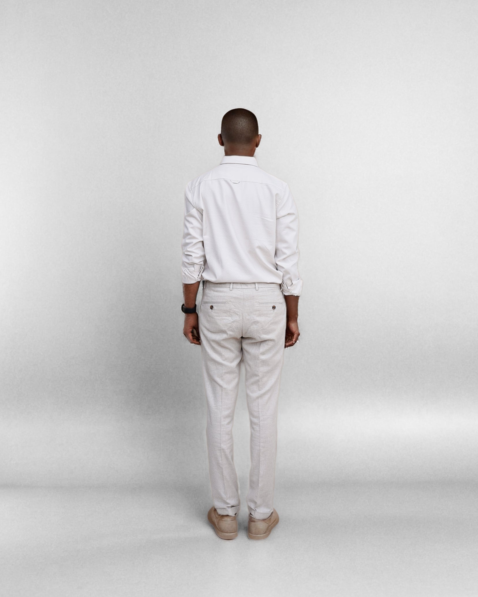 Bare Brown Full Sleeve Button Down Solid Twill Cotton Shirt - Off White