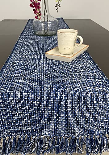 Avocado Linens Cotton Dining Table Runner - Blue Madras Weave
