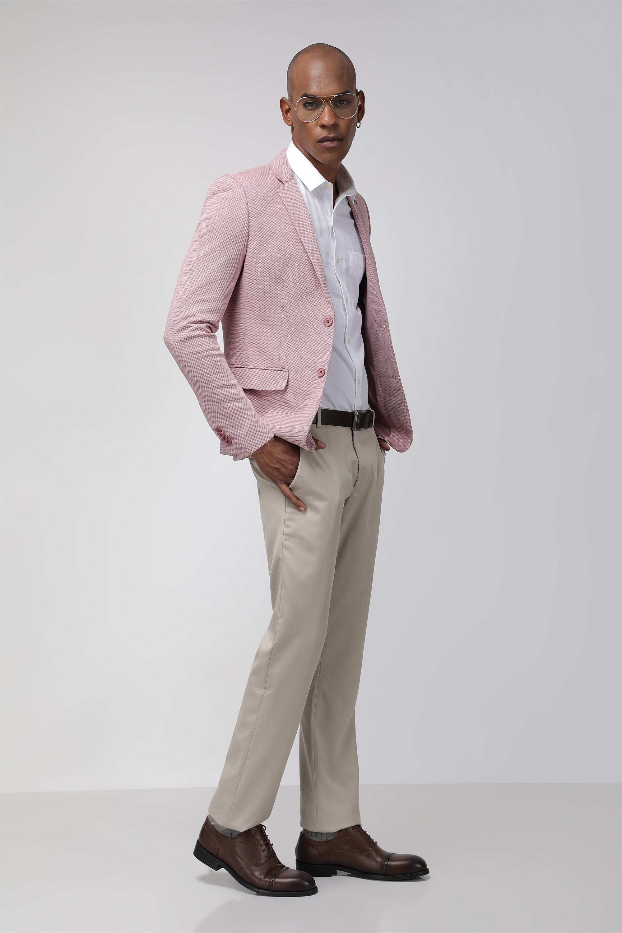 T the brand Slim Fit Knit Blazer - Pink