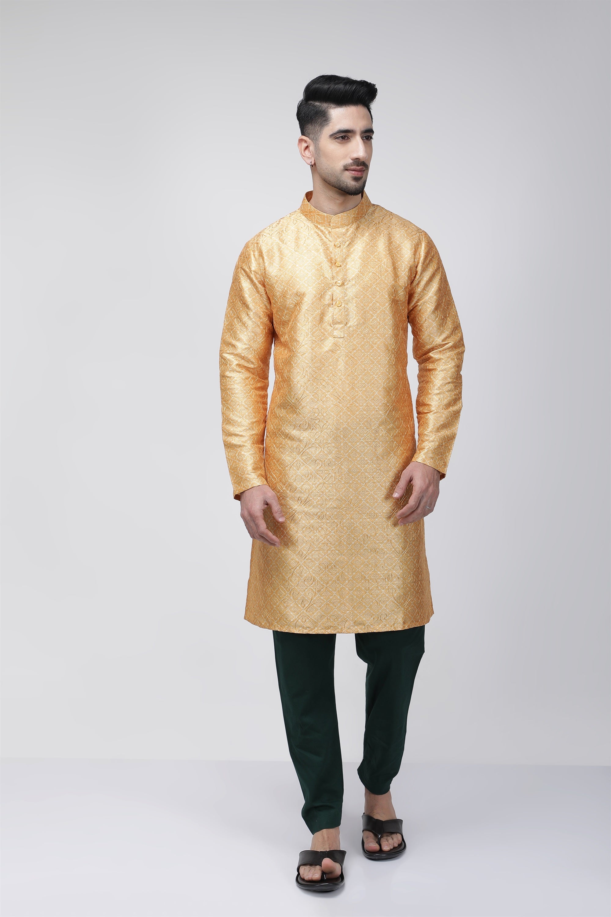 Tale of Teal Embroidered Long Ethnic Kurta - Yellow