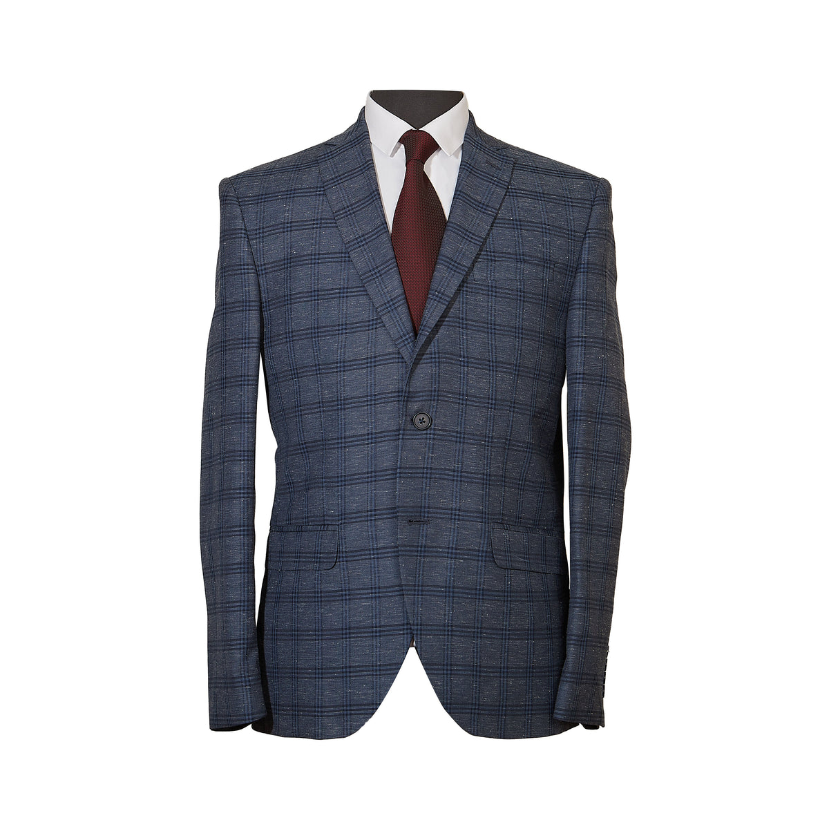 Blue Check Linen Blend tailored Blazer Tea & Tailoring