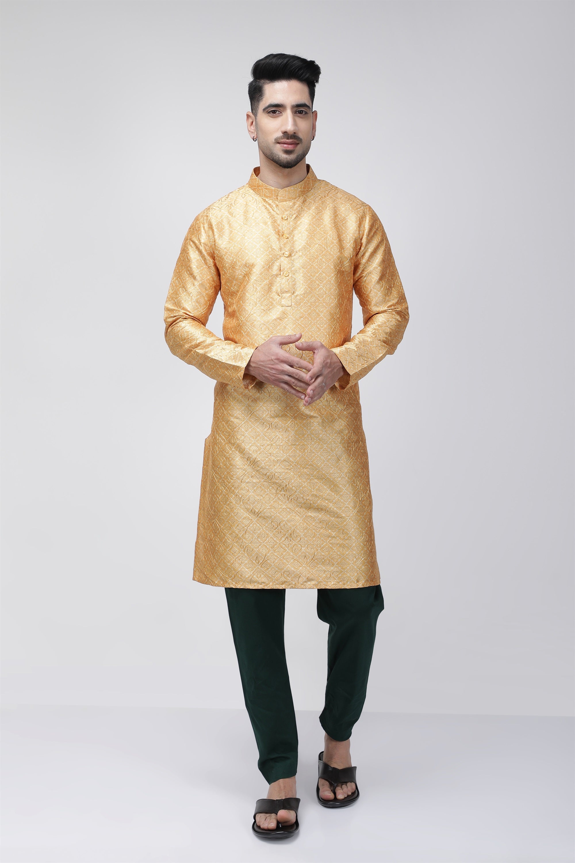 Tale of Teal Embroidered Long Ethnic Kurta - Yellow