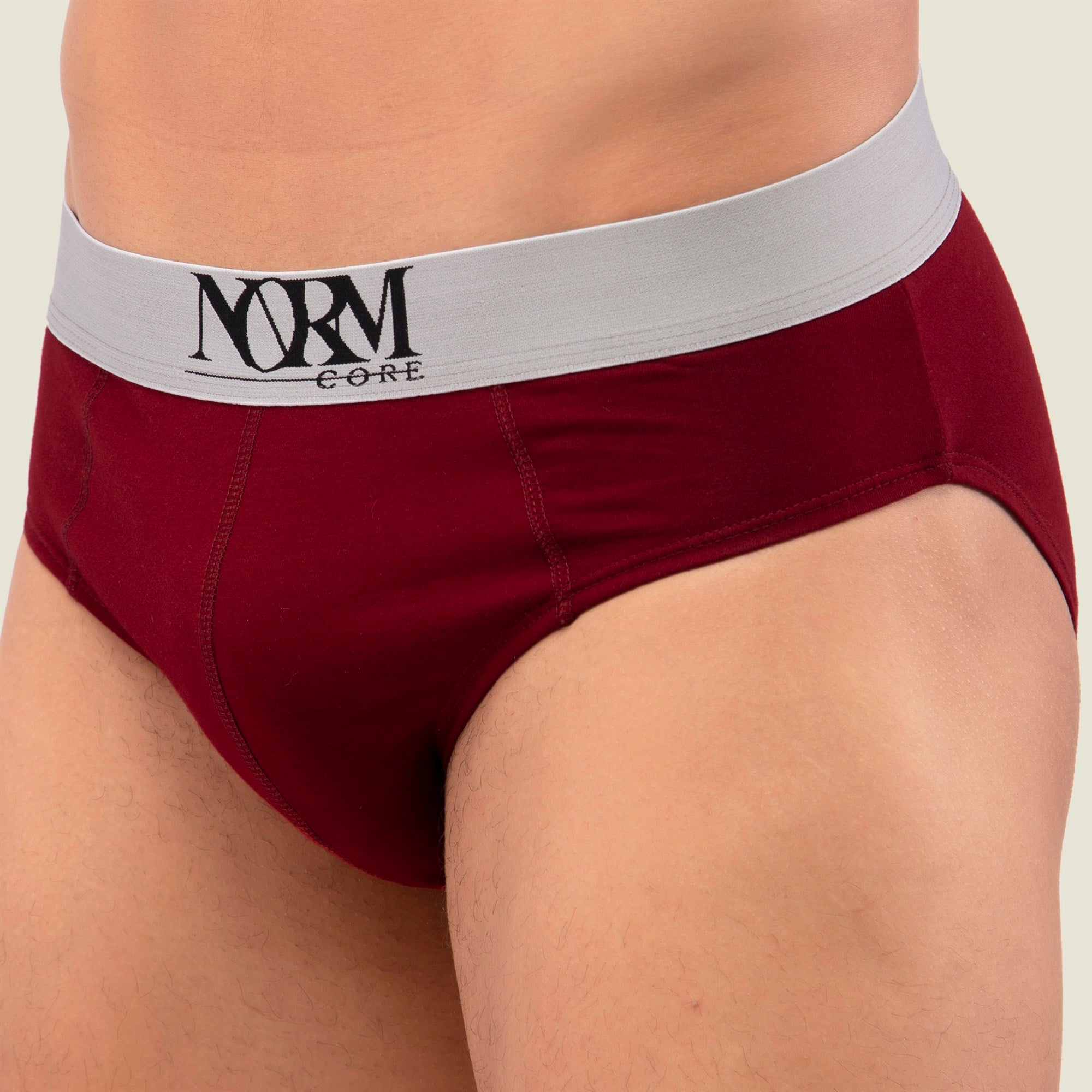 Normcore Cotton Innerwear - Maroon Brief with Silver Waistband Underwear