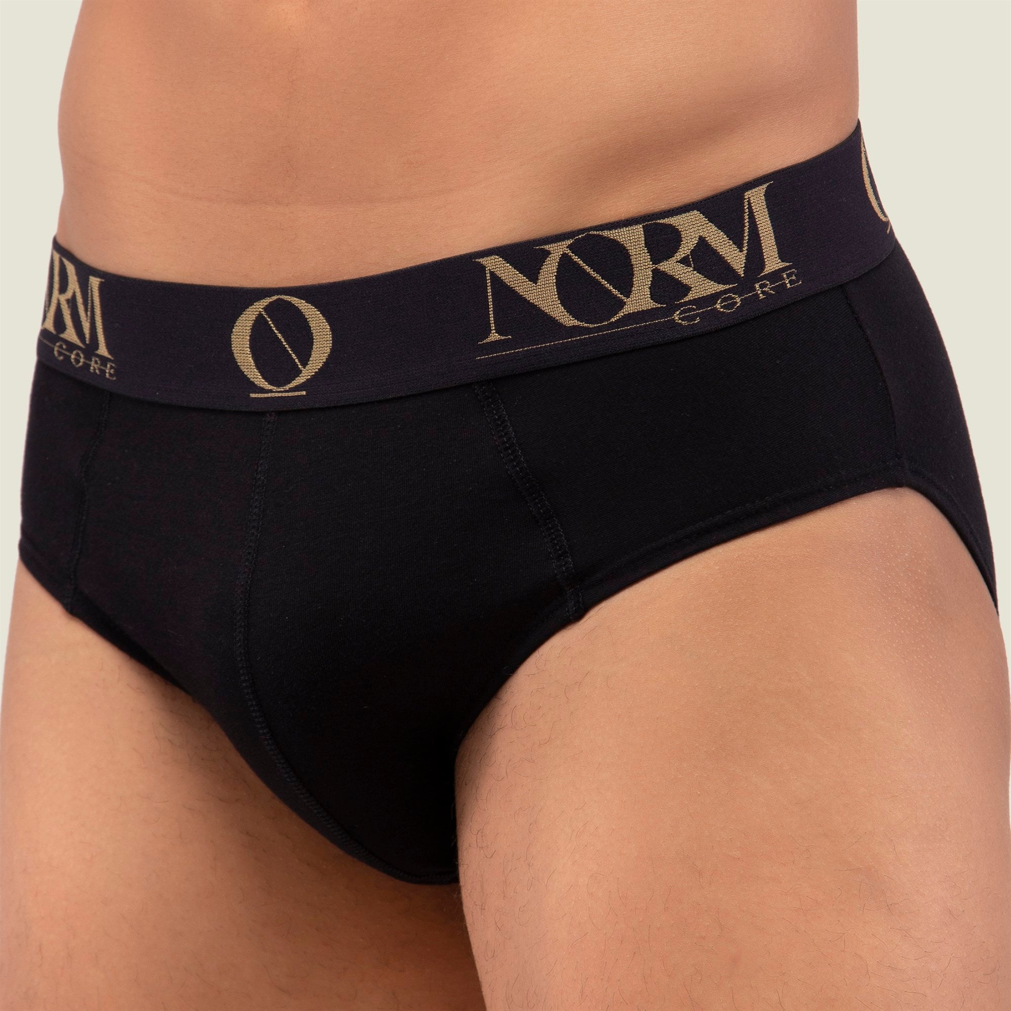 Normcore Cotton Innerwear - Black Brief with Gold Waistband Underwear