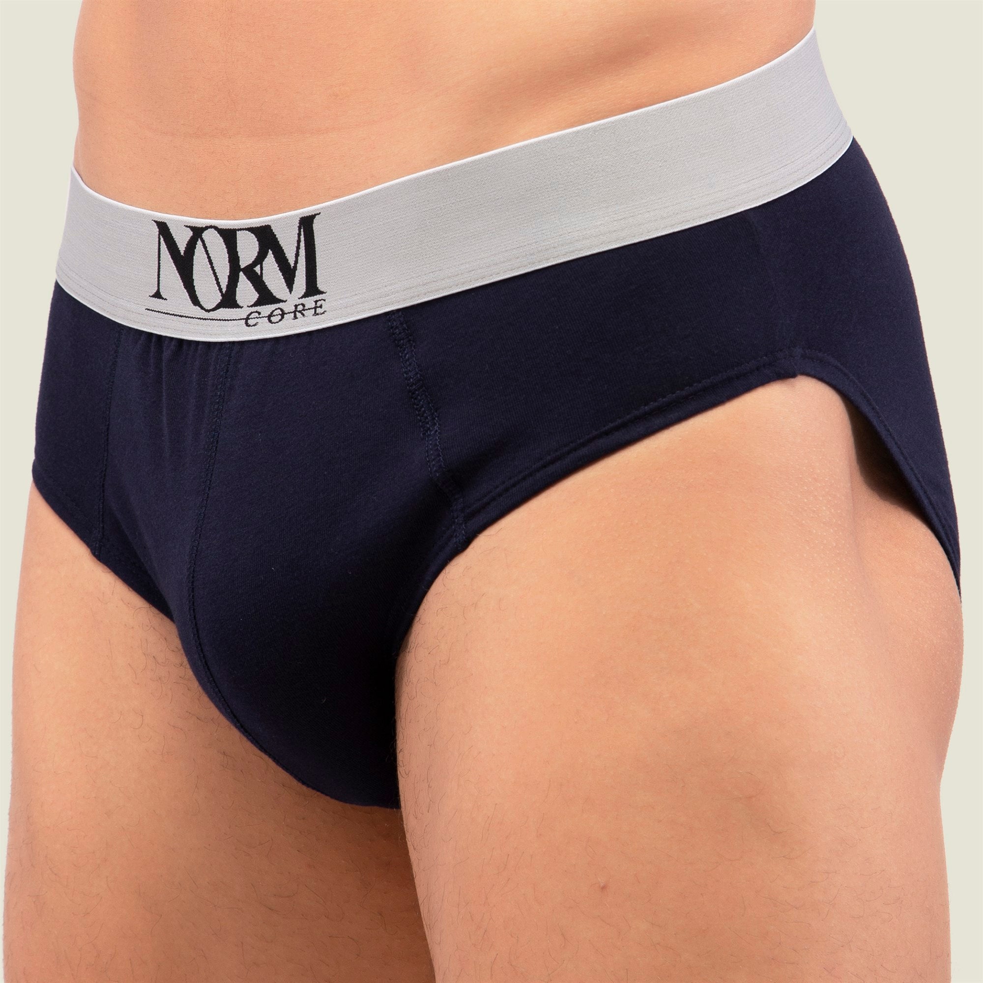 Normcore Cotton Innerwear - Navy Blue Brief with Silver Waistband Underwear