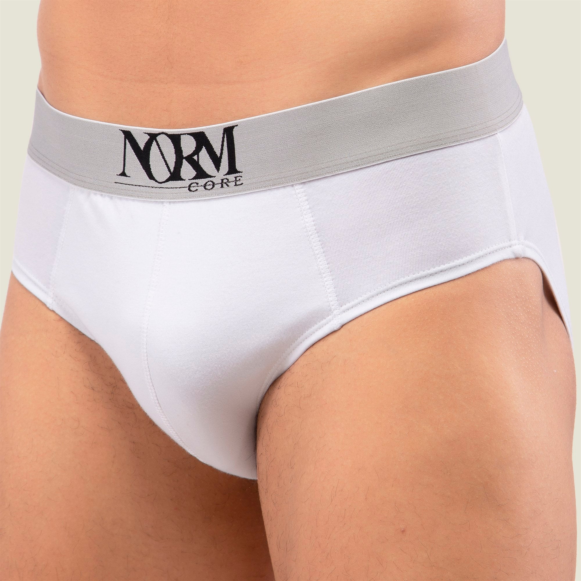 Normcore Cotton Innerwear - White Brief with Silver Waistband Underwear