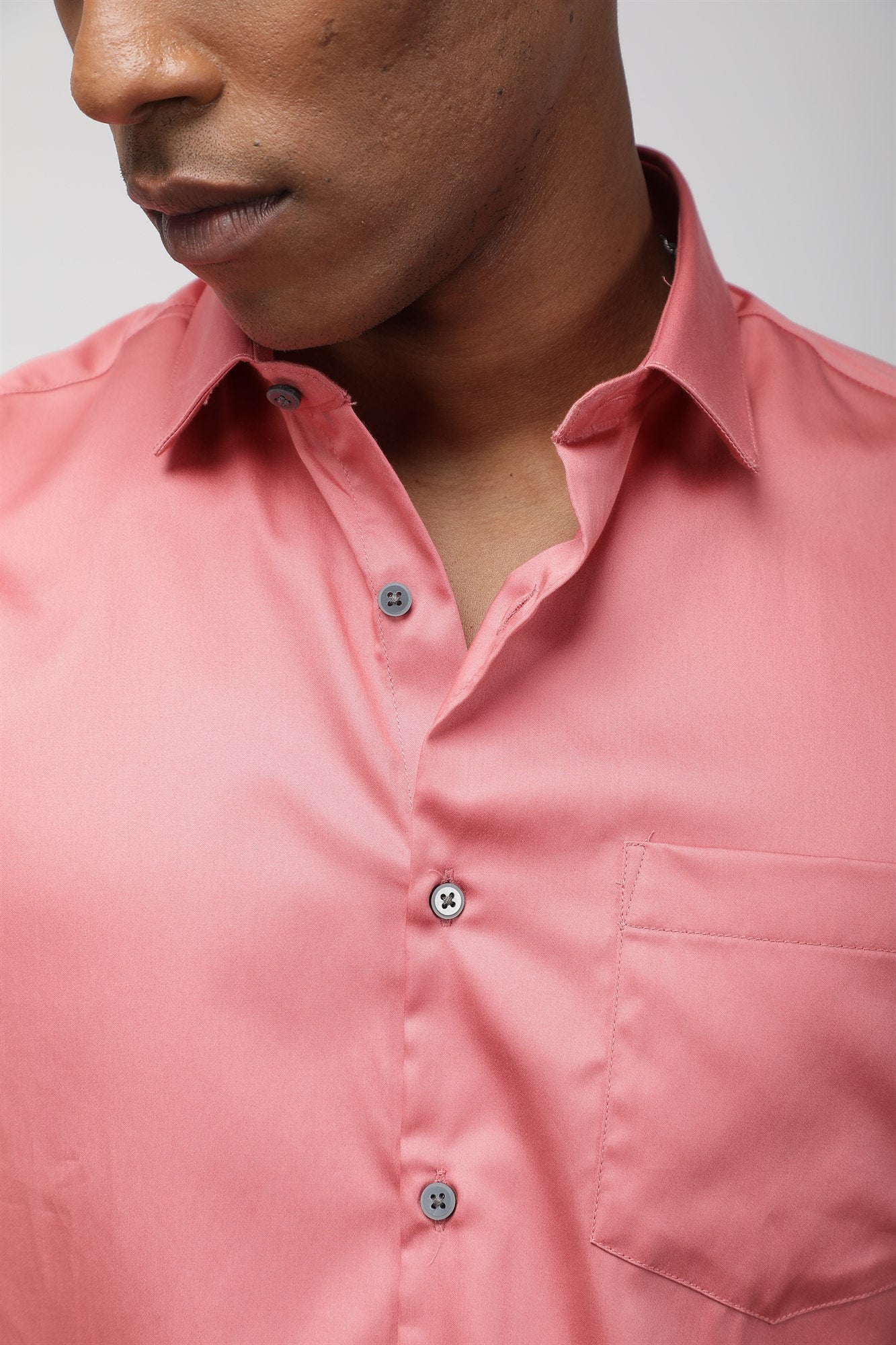 T the brand Regular Collar Slim Fit Satin Shirt with Full Sleeves - Peach