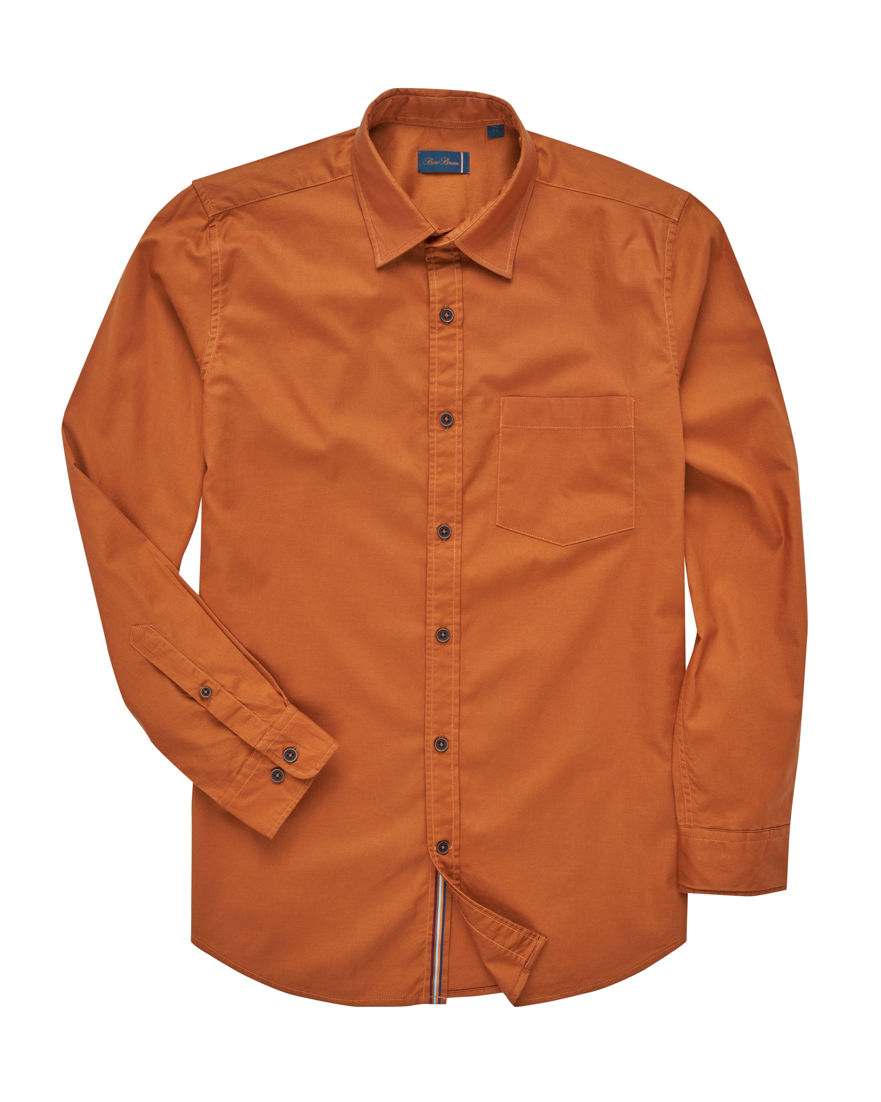 Bare Brown - Brown Stretch Cotton Shirt, Slim Fit