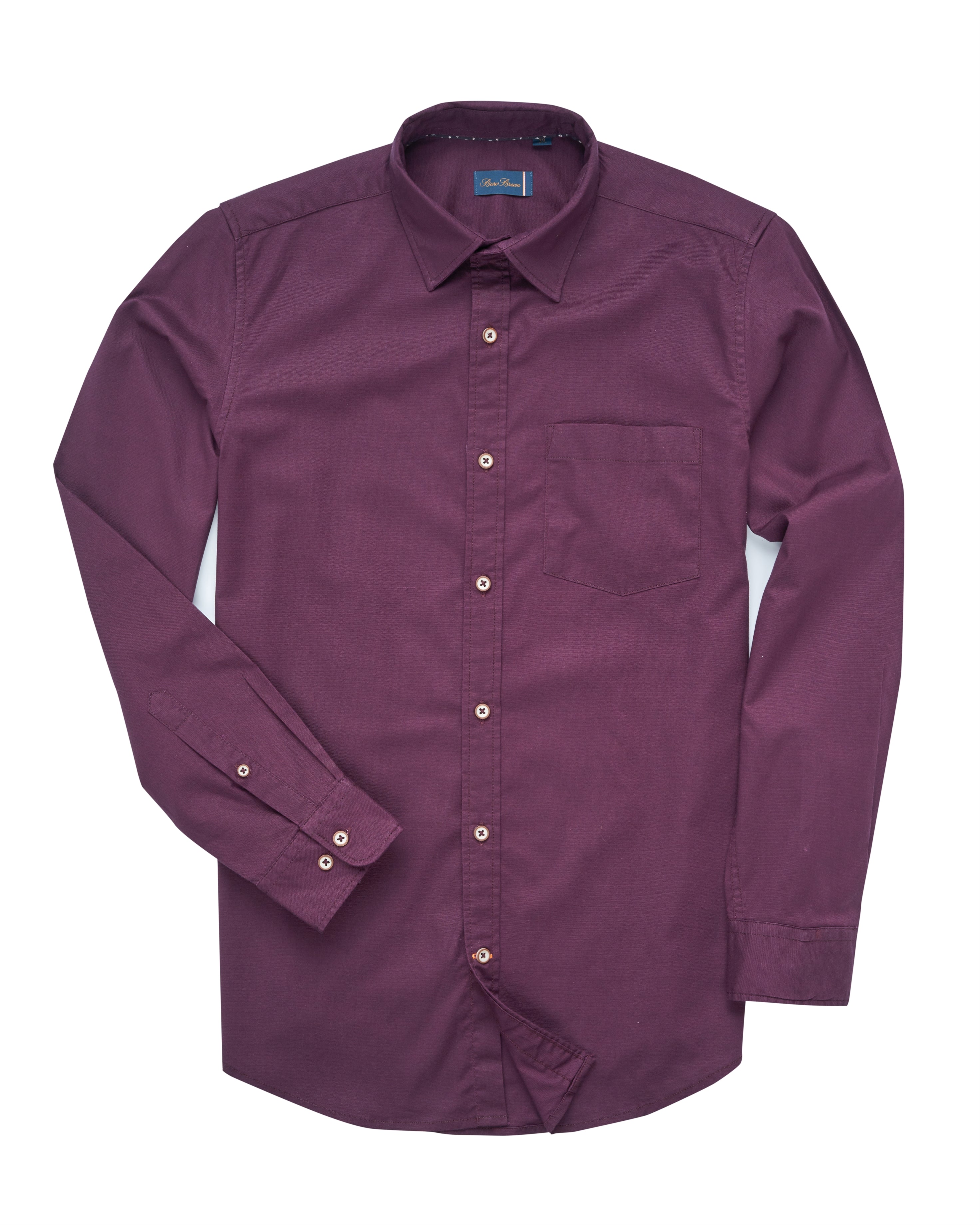 Bare Brown - Wine Stretch Cotton Shirt, Slim Fit