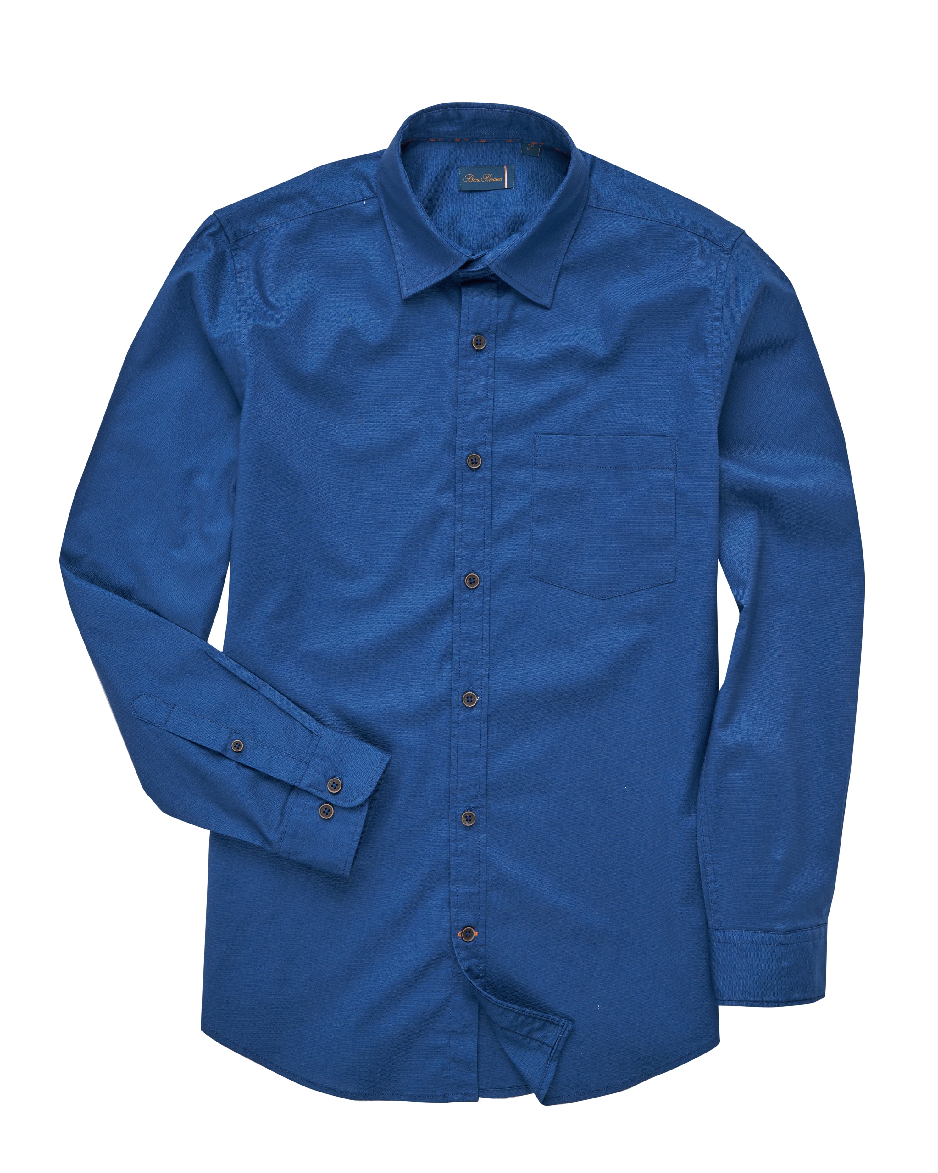 Bare Brown - Navy Blue Stretch Cotton Shirt, Slim Fit