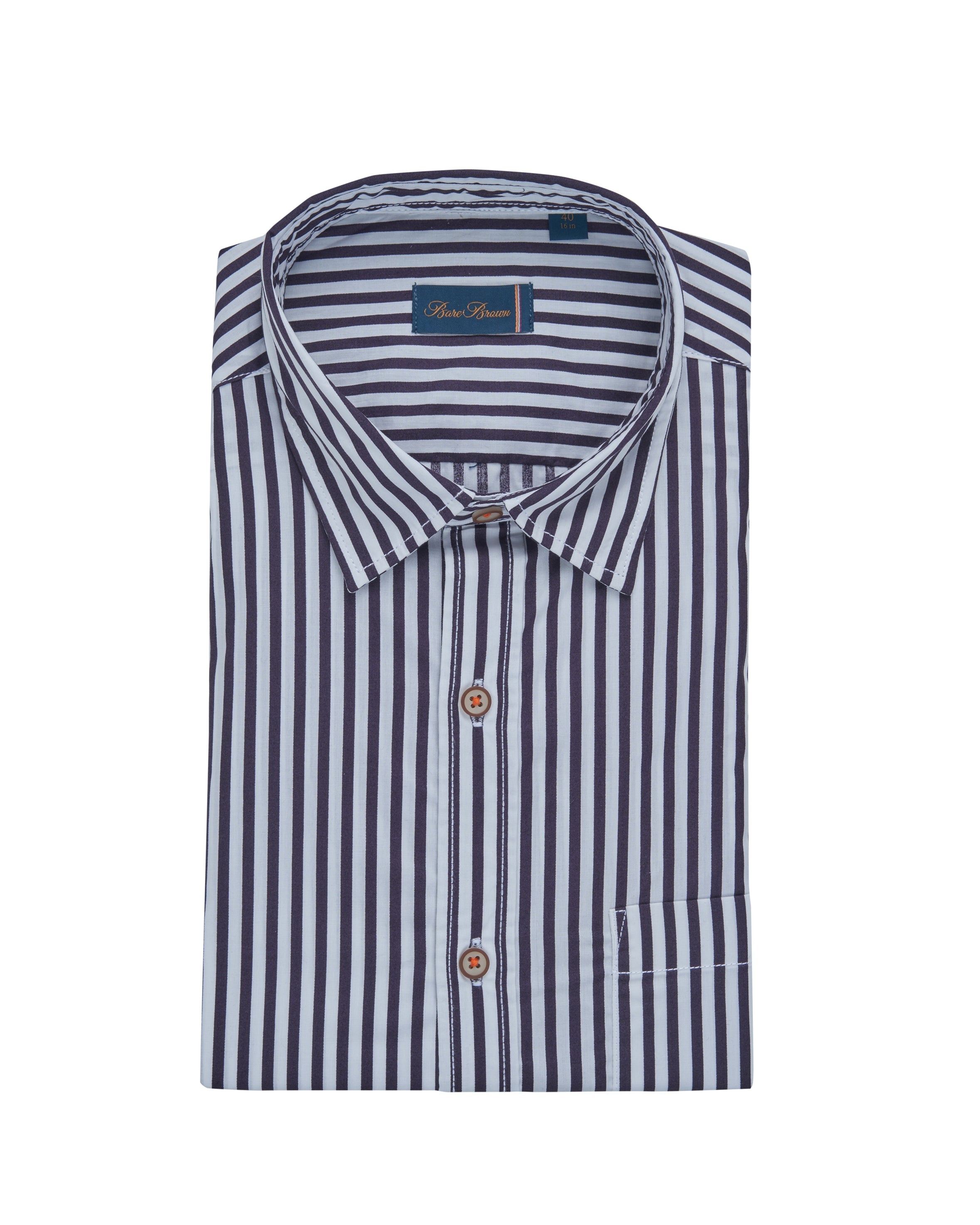 Bare Brown - Navy Stripe Shirt, Slim Fit