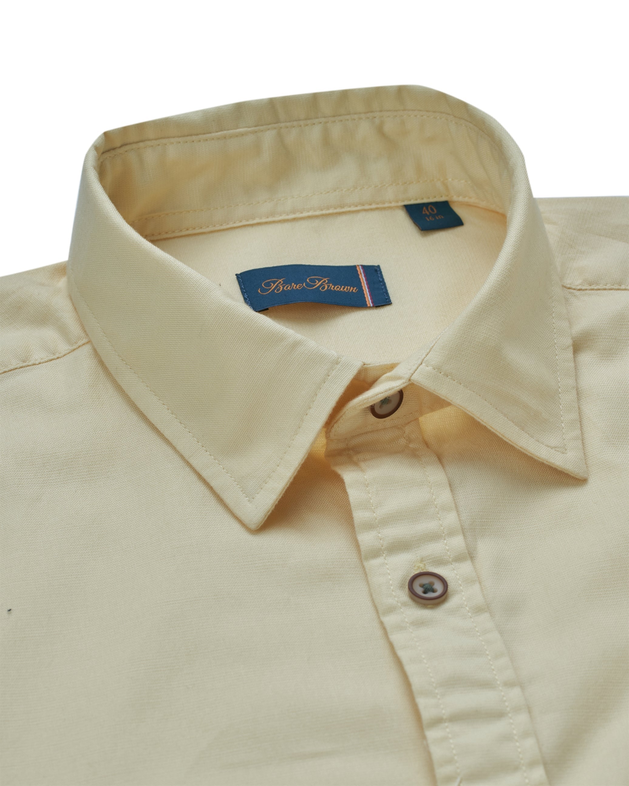 Bare Brown - Light Yellow Stretch Cotton Shirt, Slim Fit