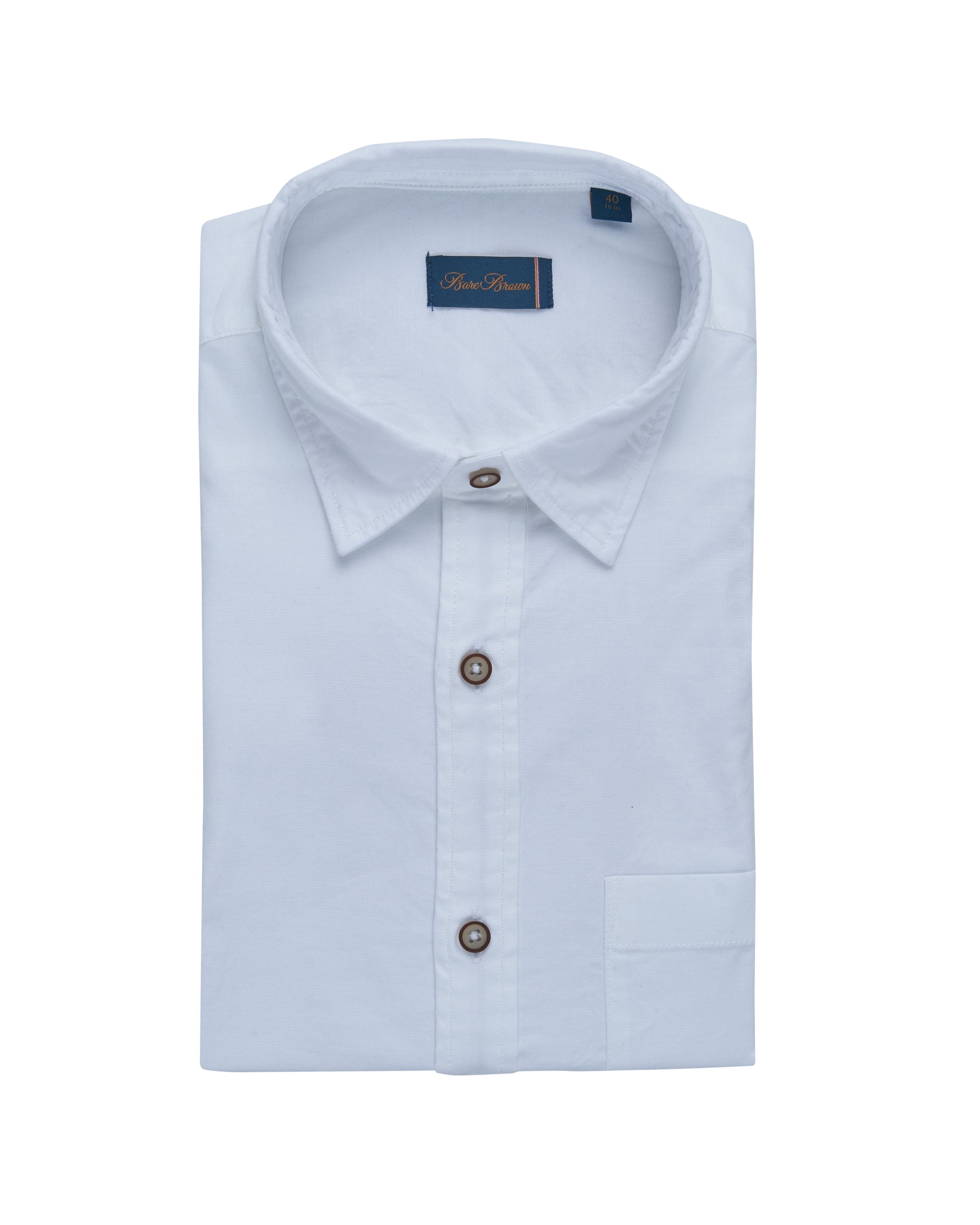Bare Brown - White Stretch Cotton Shirt, Slim Fit