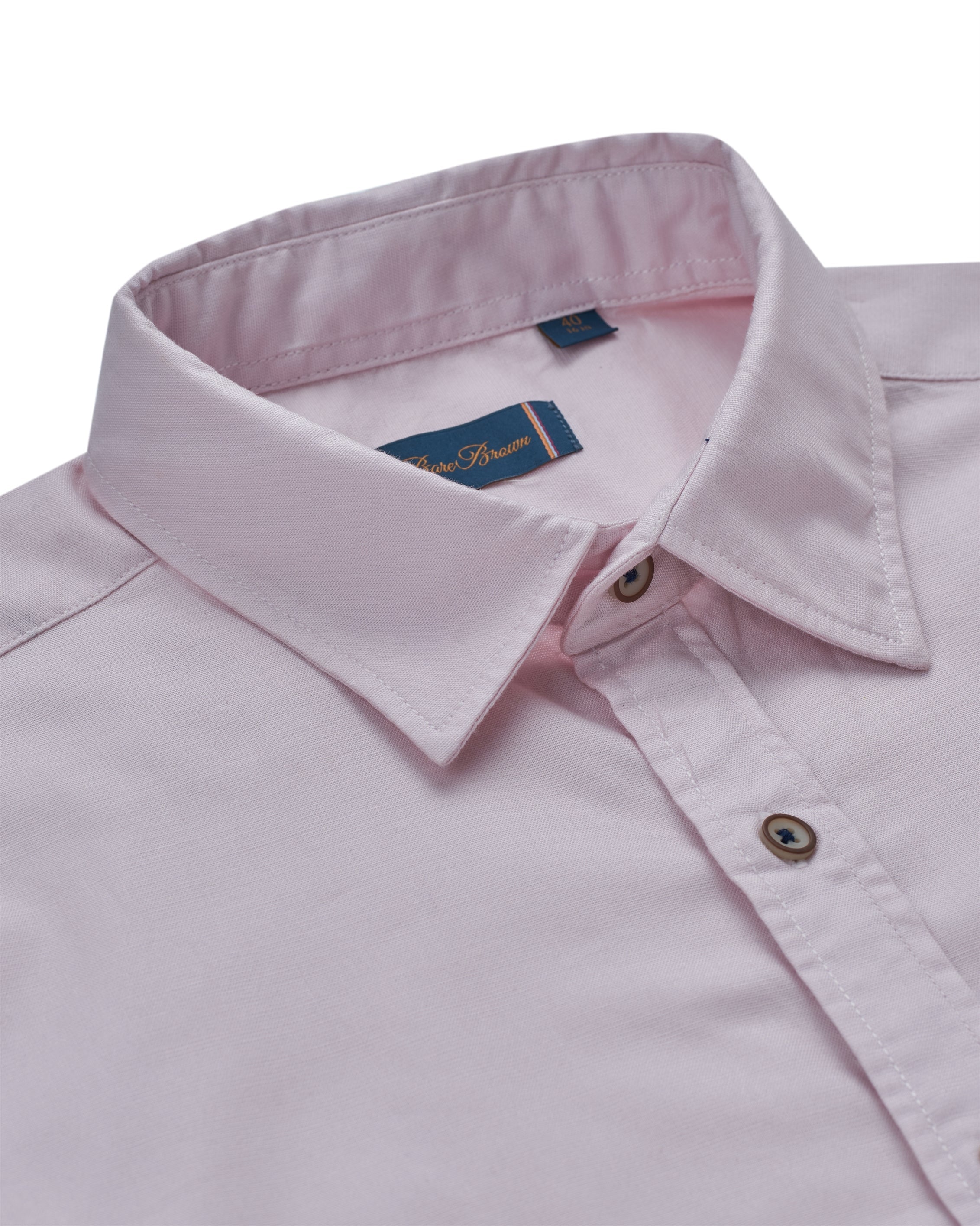 Bare Brown - Light Pink Stretch Cotton Shirt, Slim Fit
