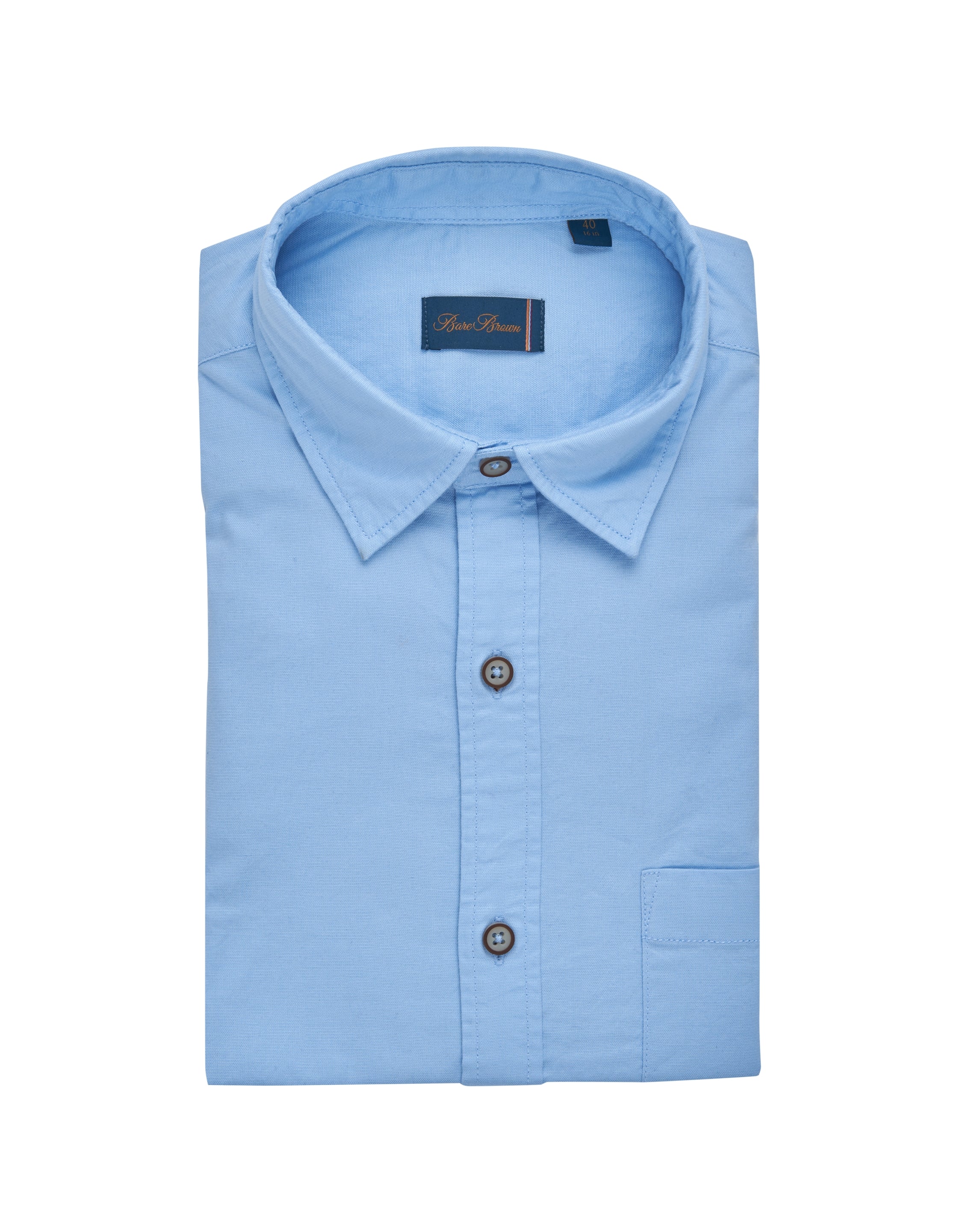 Bare Brown - Light Blue Stretch Cotton Shirt, Slim Fit