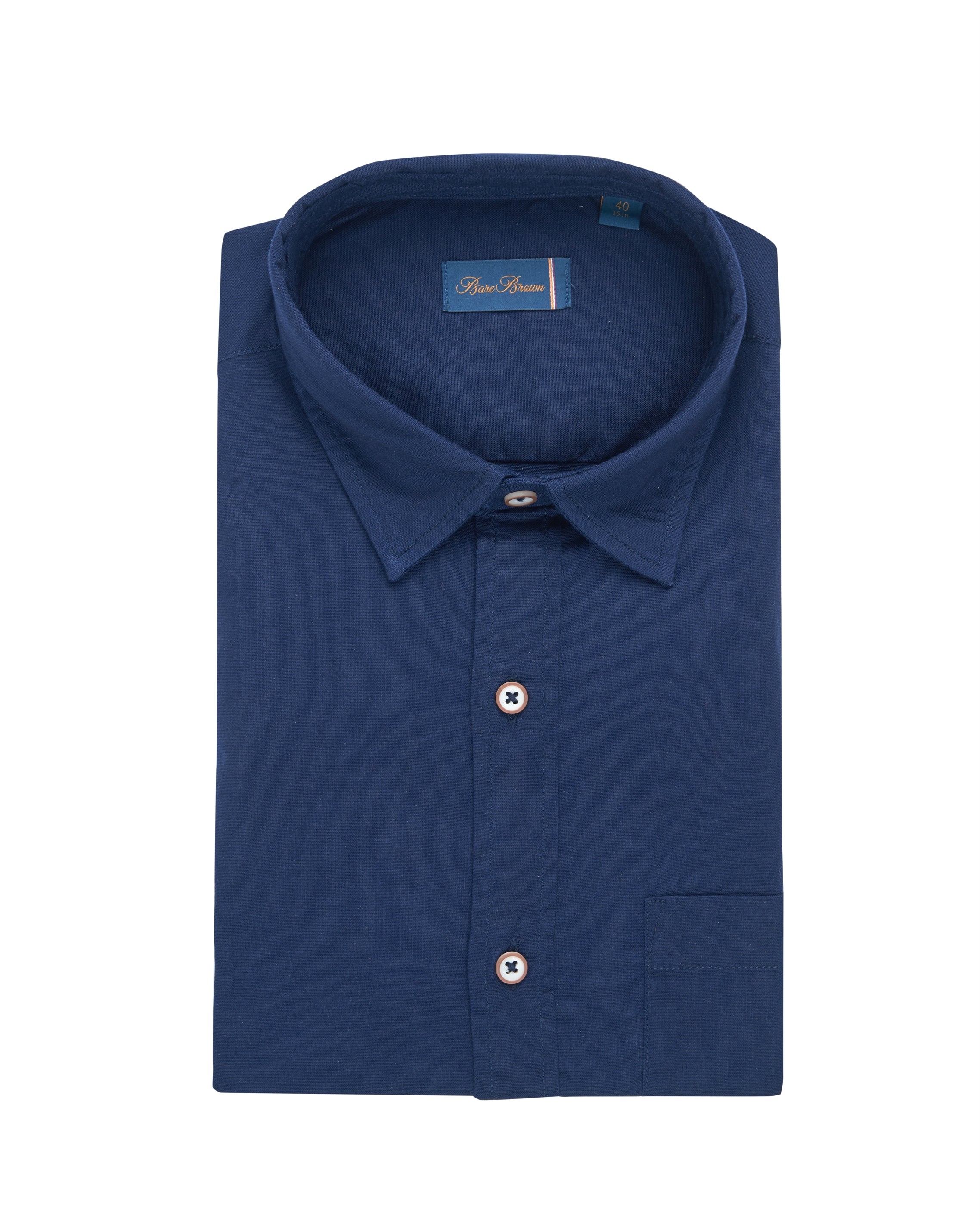 Bare Brown - Navy Stretch Cotton Shirt, Slim Fit