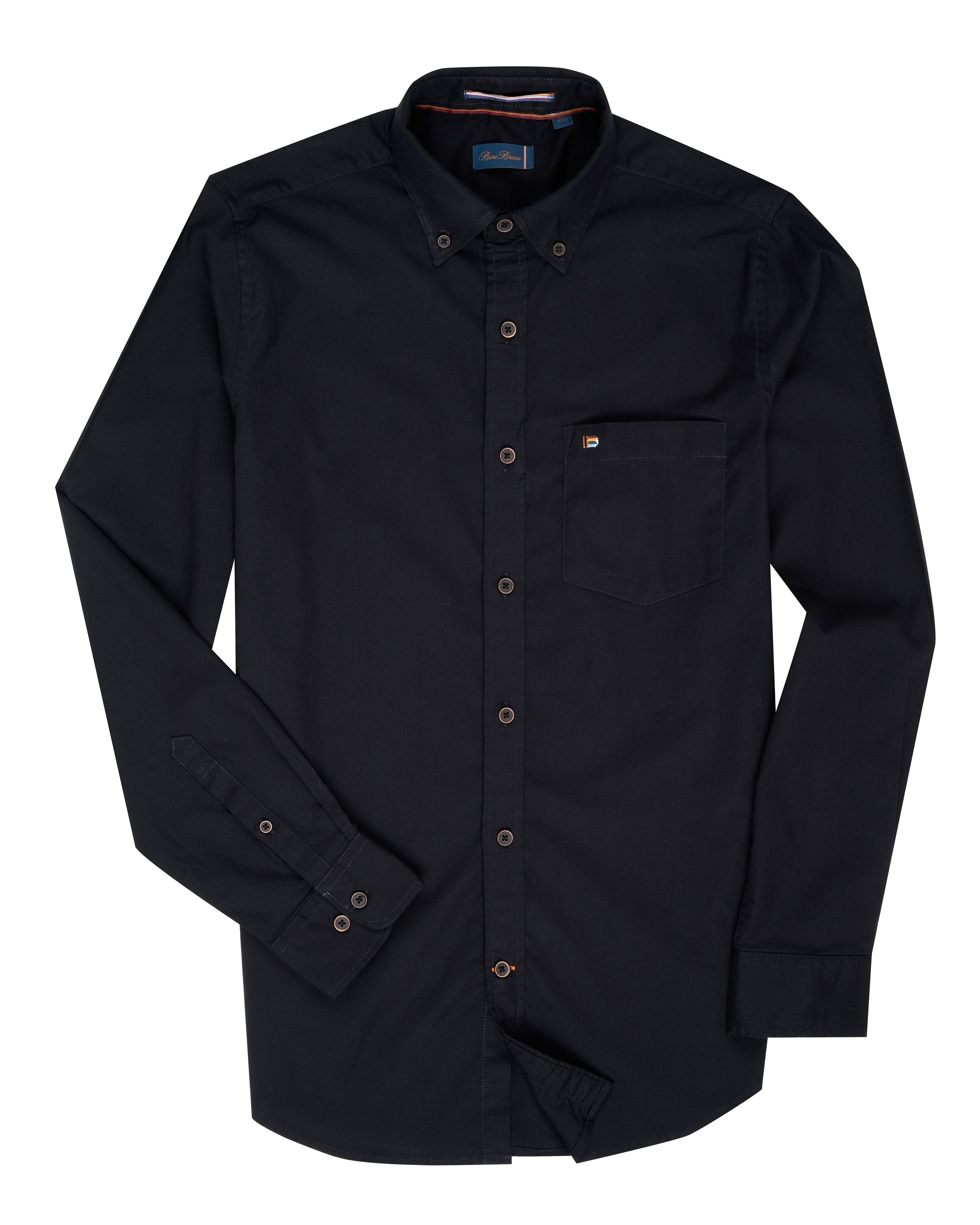 Bare Brown Cotton Stretch Shirt, Slim Fit with Full Sleeves - Black