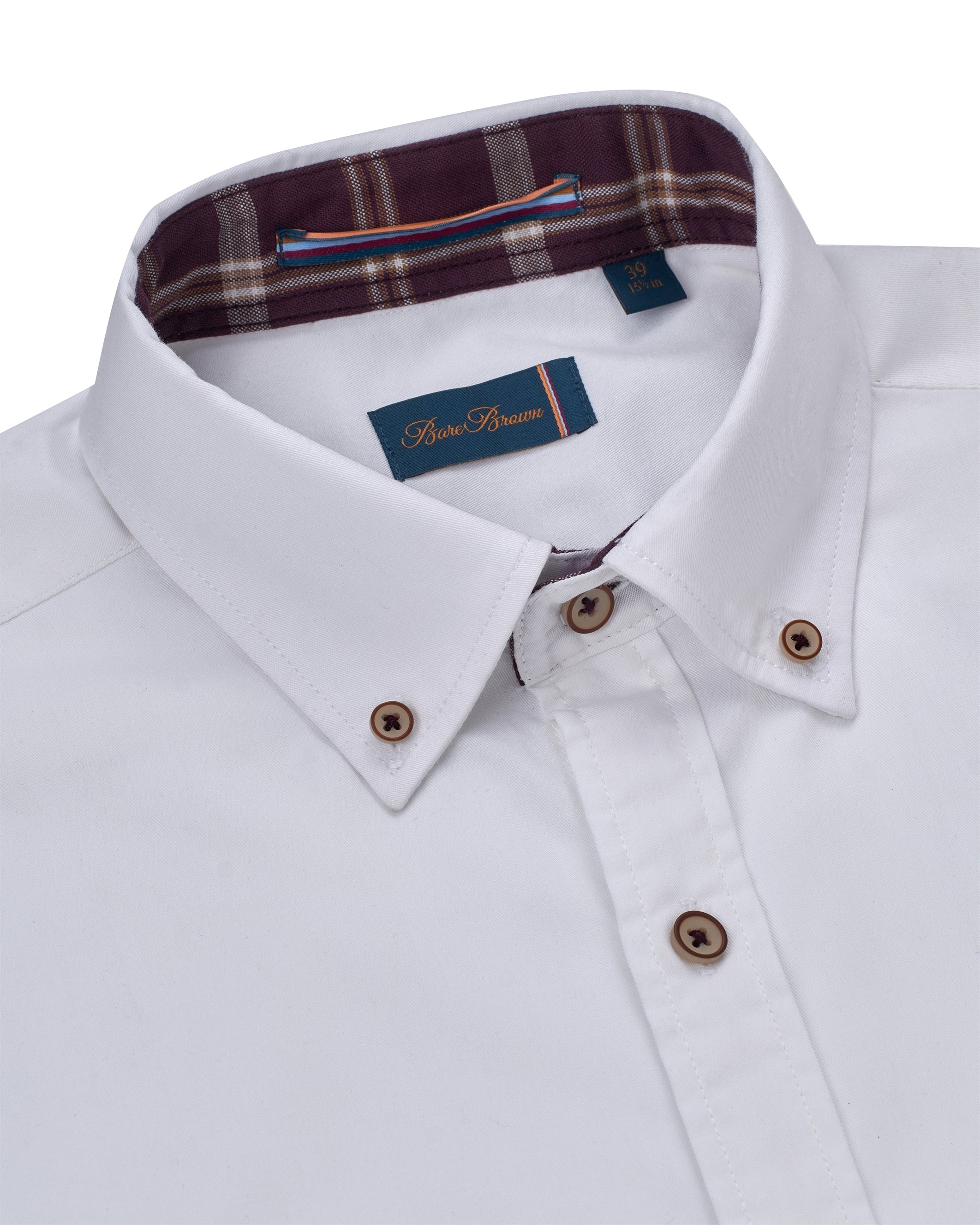Bare Brown Cotton Stretch Shirt, Slim Fit with Full Sleeves - White