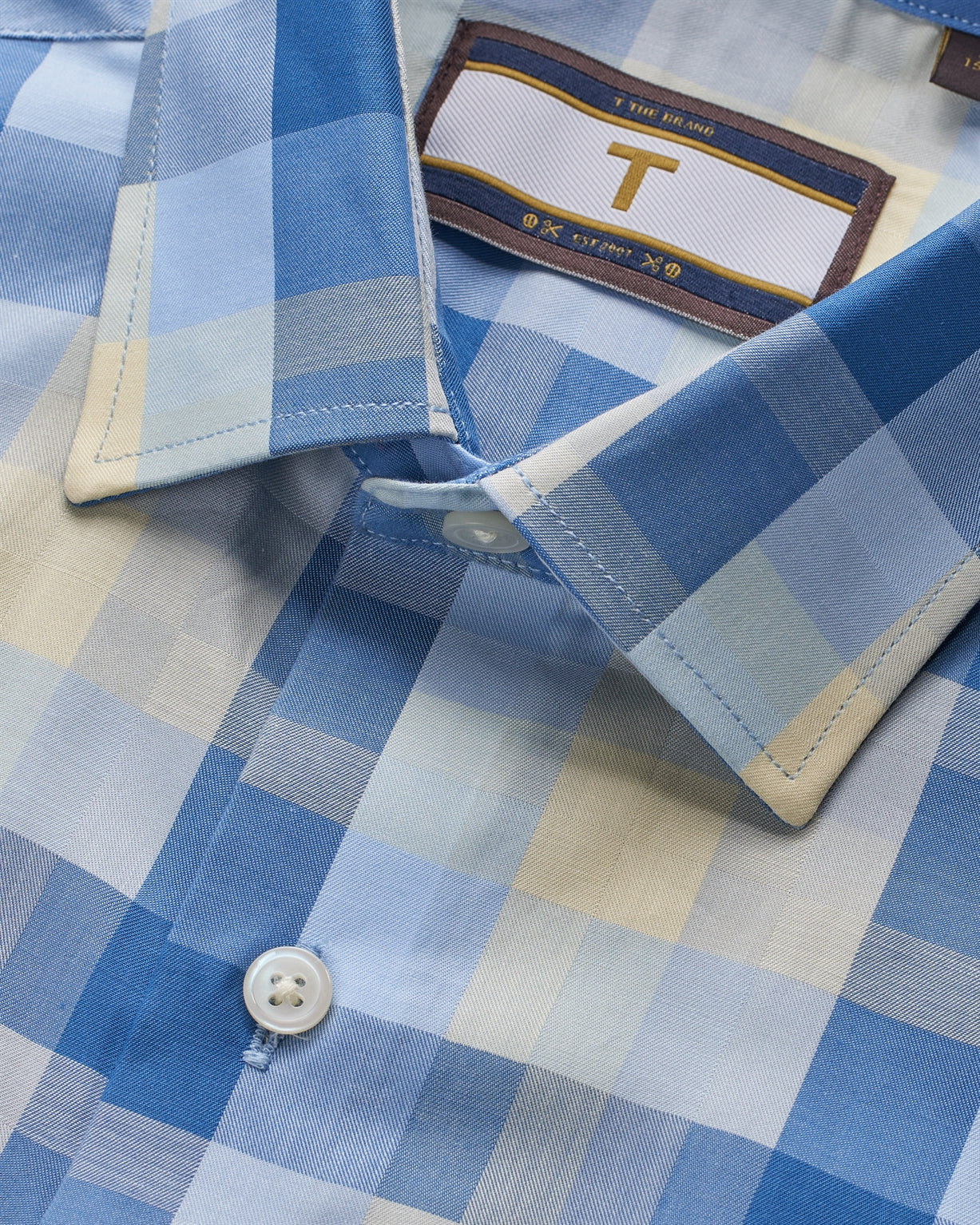 T the brand Checkered Slim Fit Full Sleeved Cotton Shirt - Blue