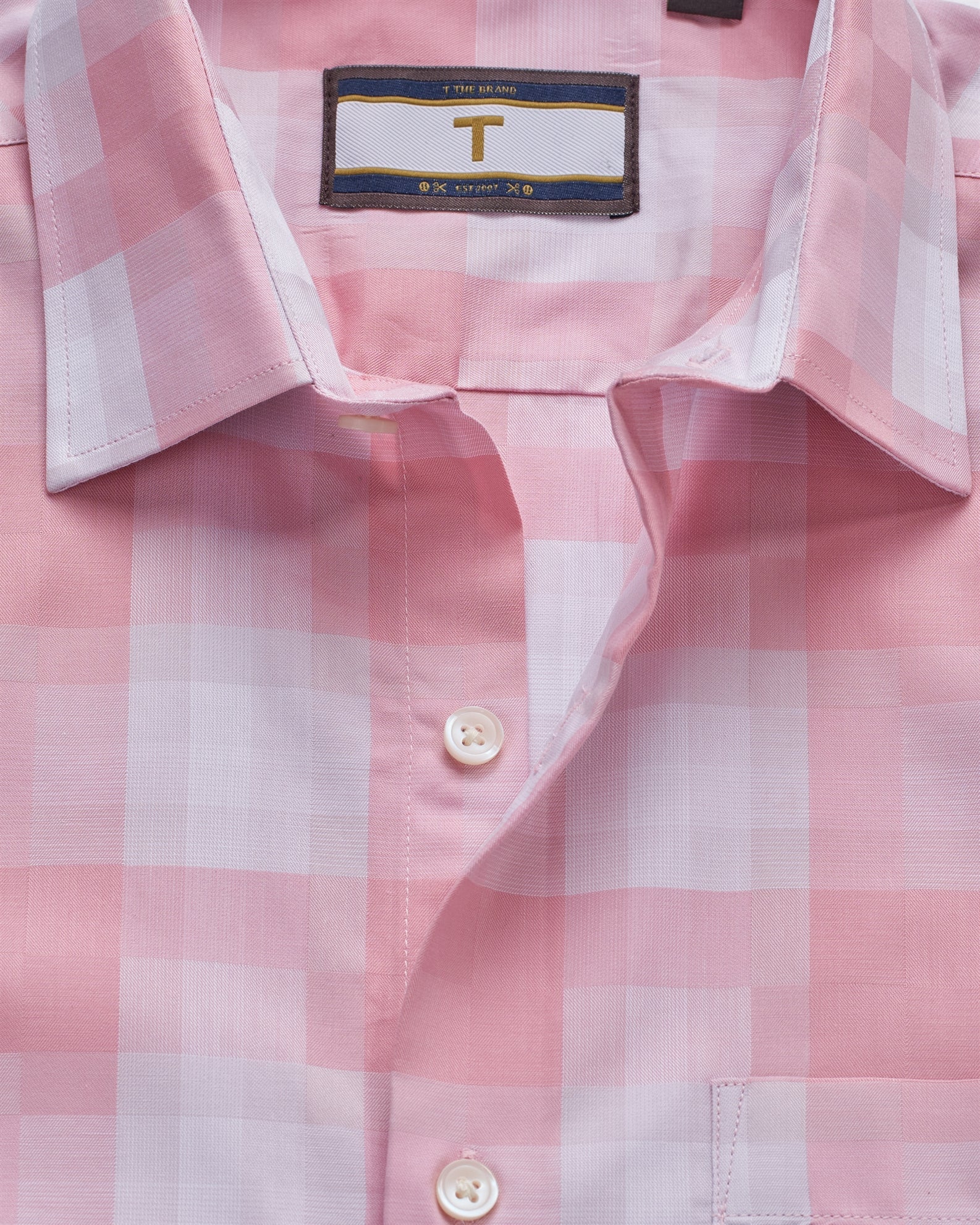 T the brand Checkered Slim Fit Full Sleeved Cotton Shirt - Pink