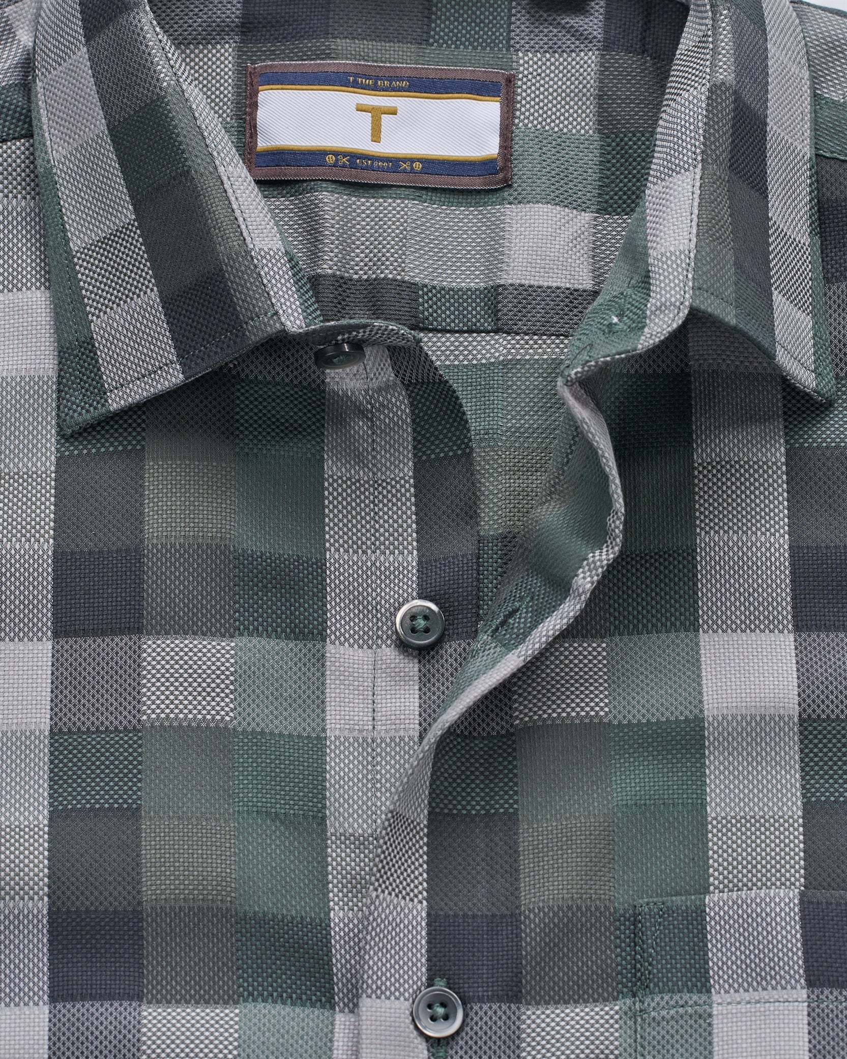 T the brand Checkered Slim Fit Full Sleeved Cotton Shirt - Green