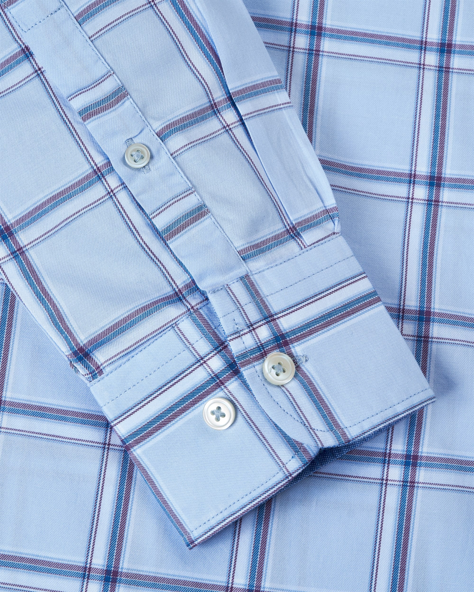 Bare Brown Buttondown Collar Cotton Checked Shirt, Slim Fit with Full Sleeves - Sky Blue
