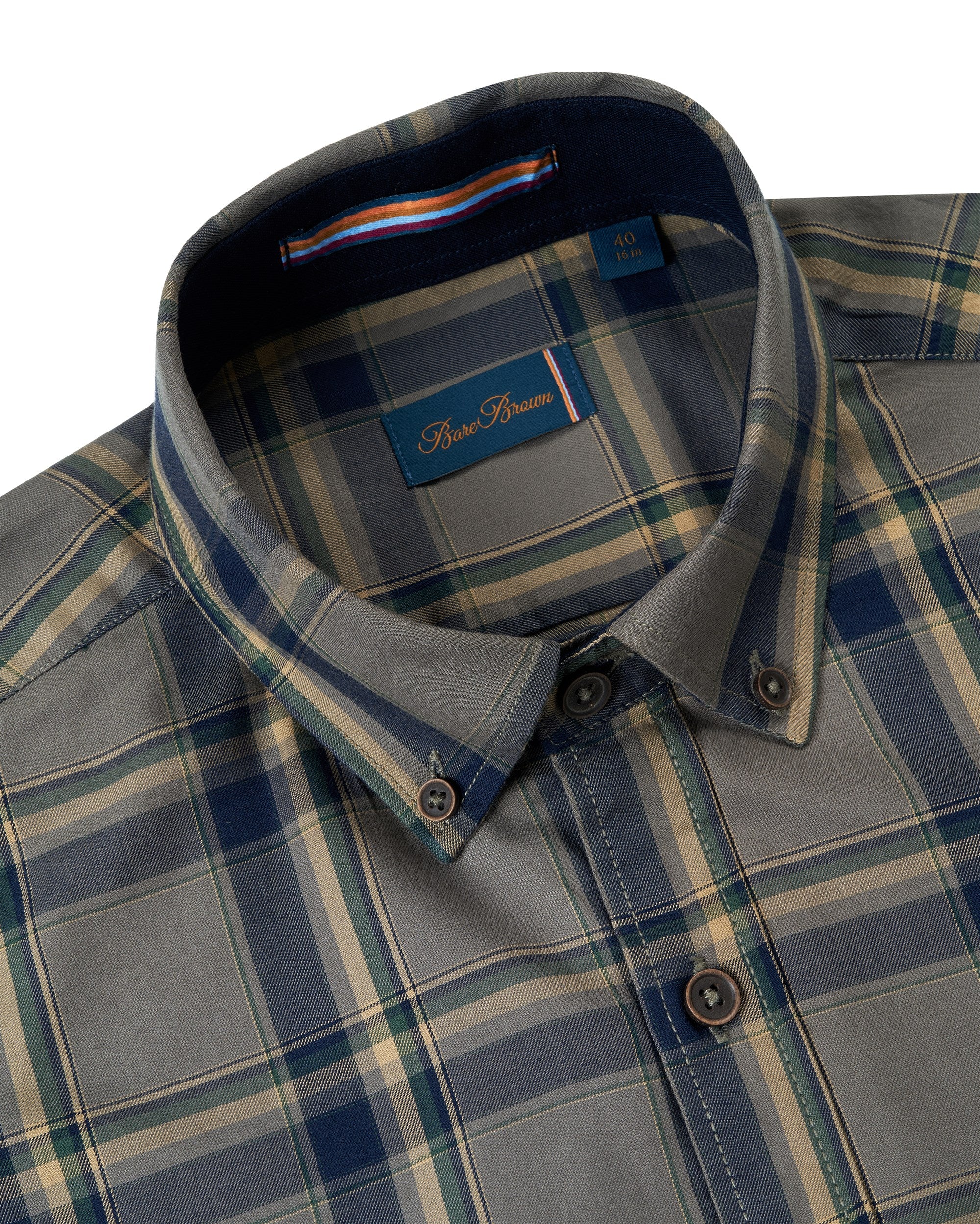 Bare Brown Buttondown Collar Cotton Checked Shirt, Slim Fit with Full Sleeves - Light Brown