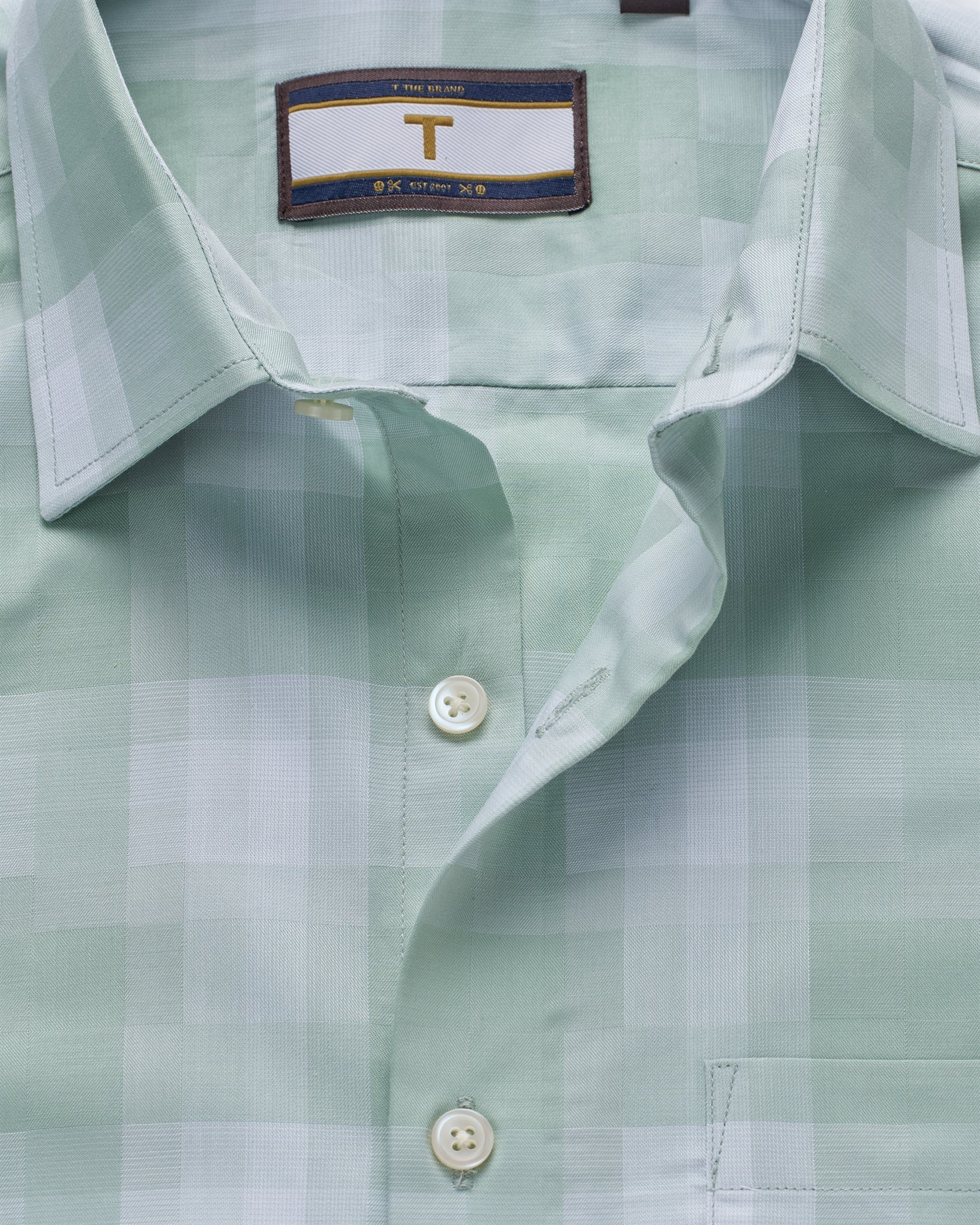 T the brand Checkered Slim Fit Full Sleeved Cotton Shirt - Pista Green