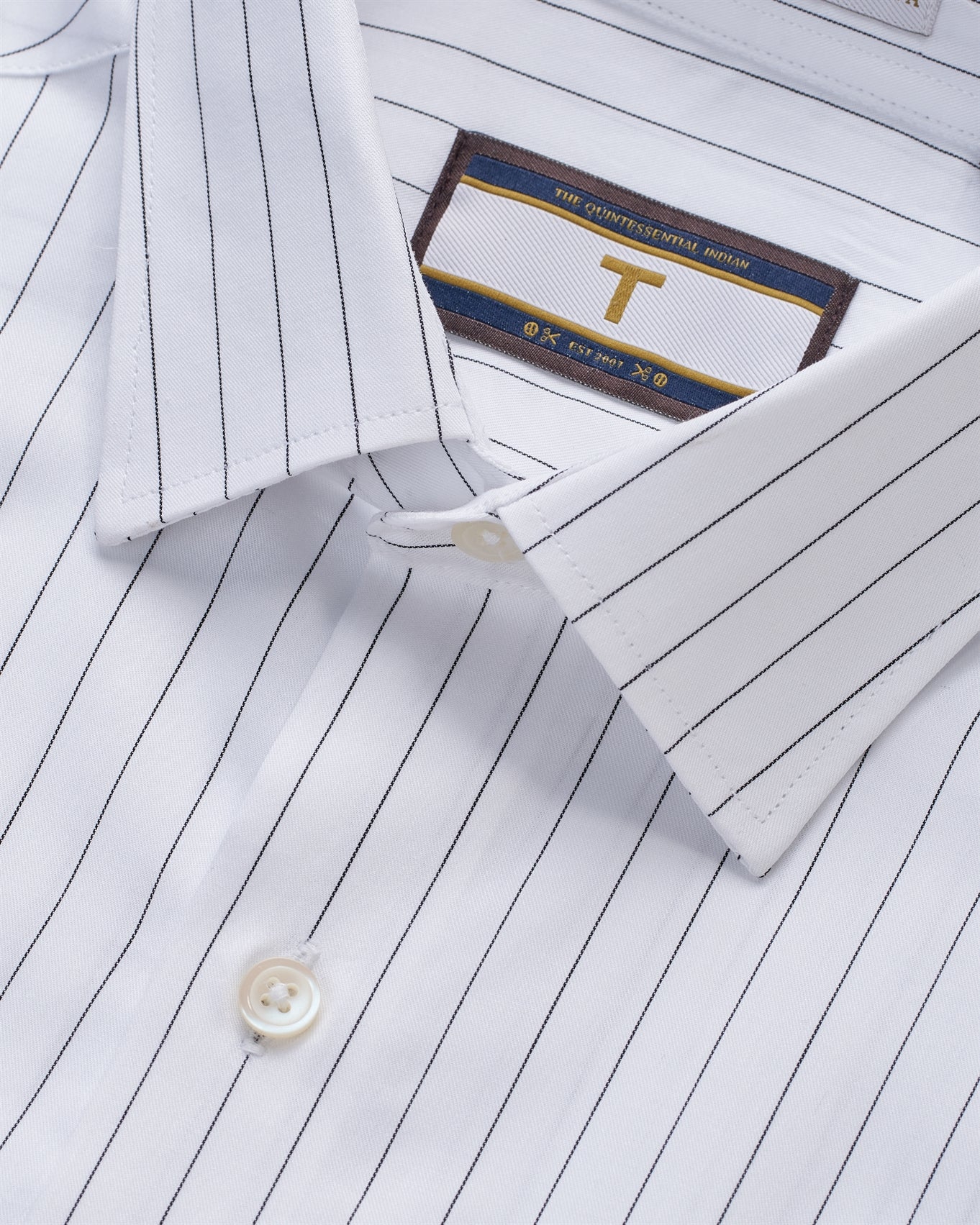 T the brand Pinstripe Slim Fit Full Sleeved Cotton Shirt - White