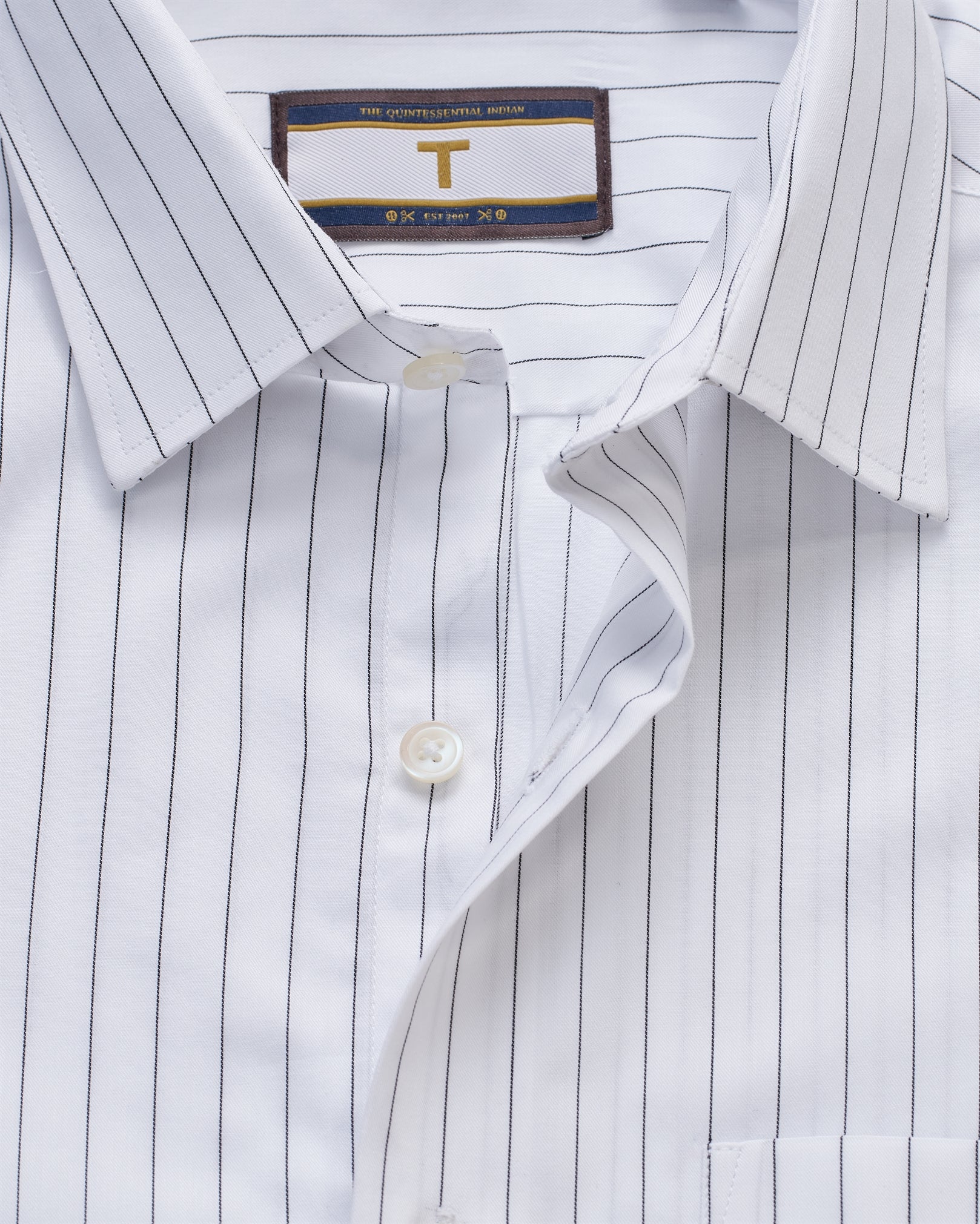 T the brand Pinstripe Slim Fit Full Sleeved Cotton Shirt - White