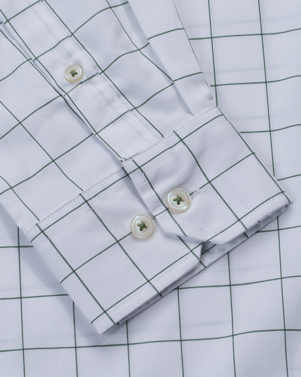 T the brand Checkered Slim Fit Full Sleeved Cotton Shirt - White and Green