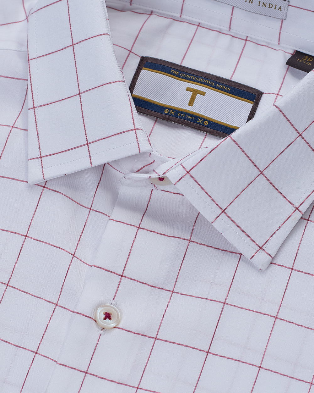 T the brand Checkered Slim Fit Half Sleeved Cotton Shirt - Red and White