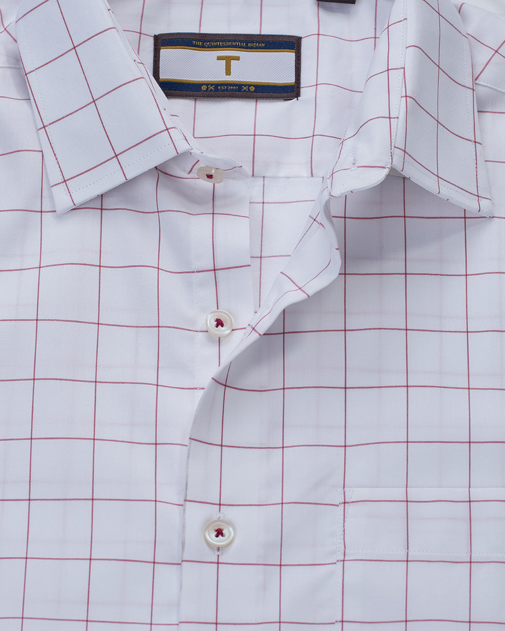 T the brand Checkered Slim Fit Half Sleeved Cotton Shirt - Red and White